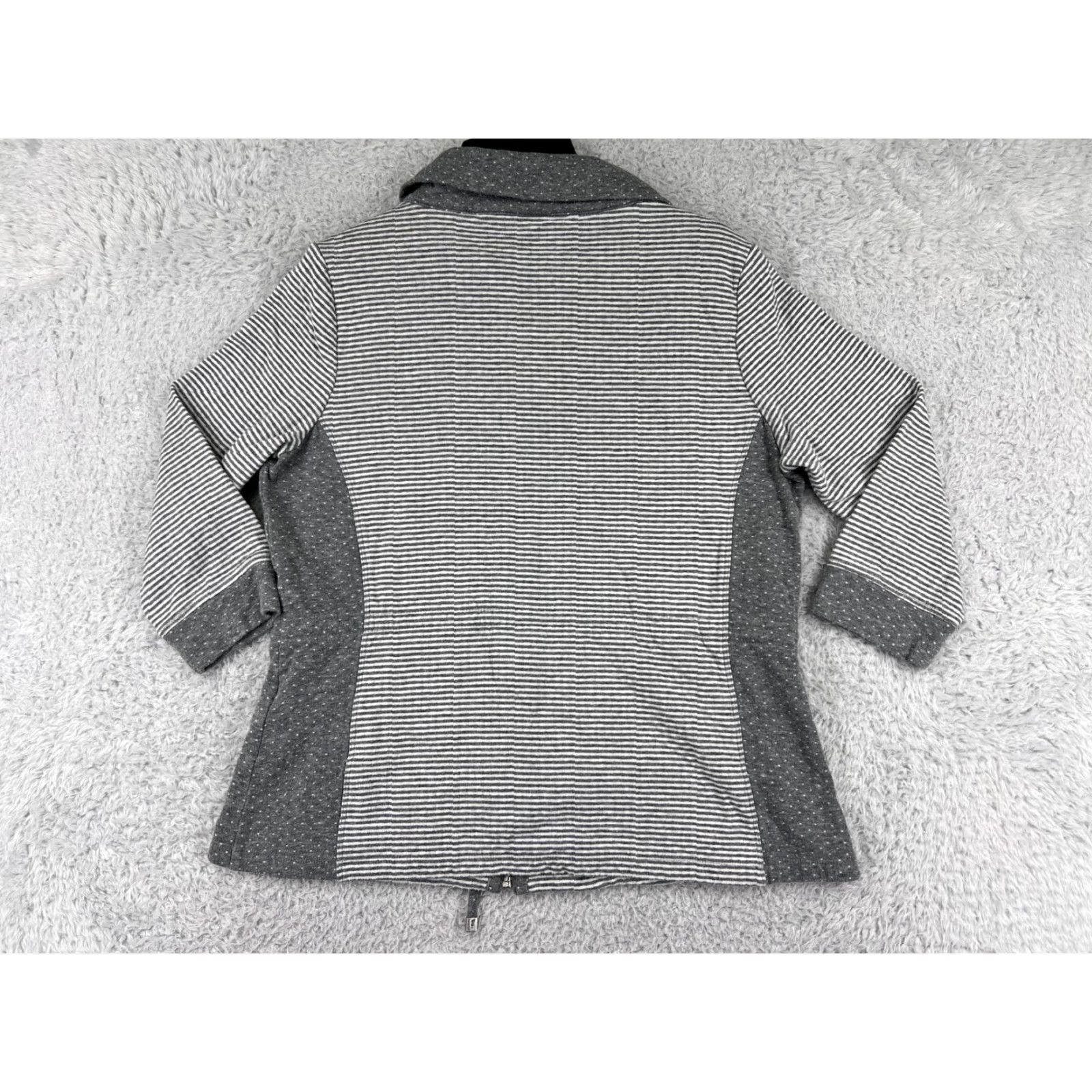 Lands' End Lands' End Chicos Jacket Women Gray Striped Full Zip Cowl Neck Pockets Drawstring Casual Size XS / US 0-2 / IT 36-38 - 2 Thumbnail