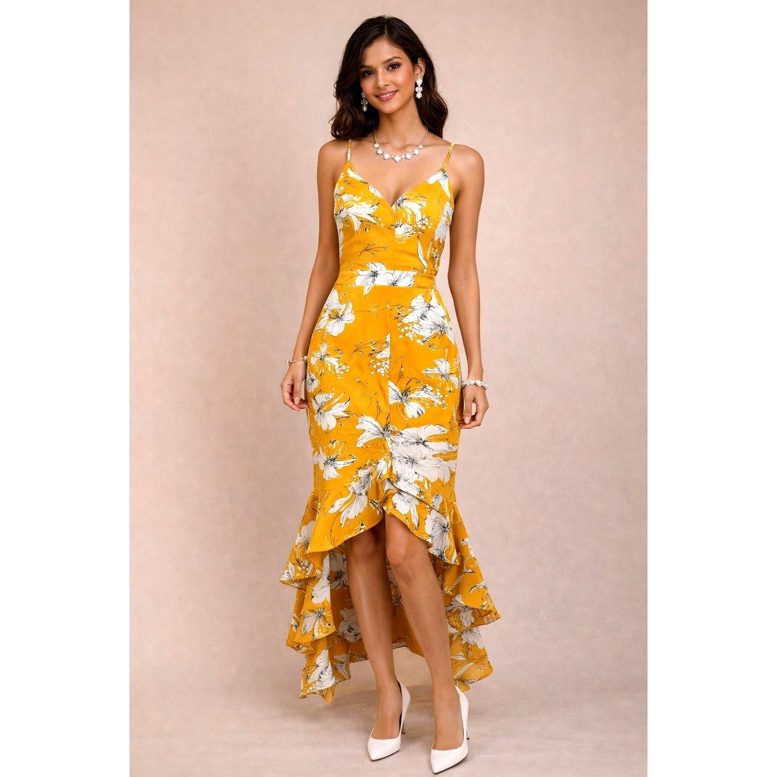 Other Lulu’s Darling Daylily Mustard Floral Hi-Lo Maxi Dress M Size M / US 6-8 / IT 42-44 - 1 Thumbnail