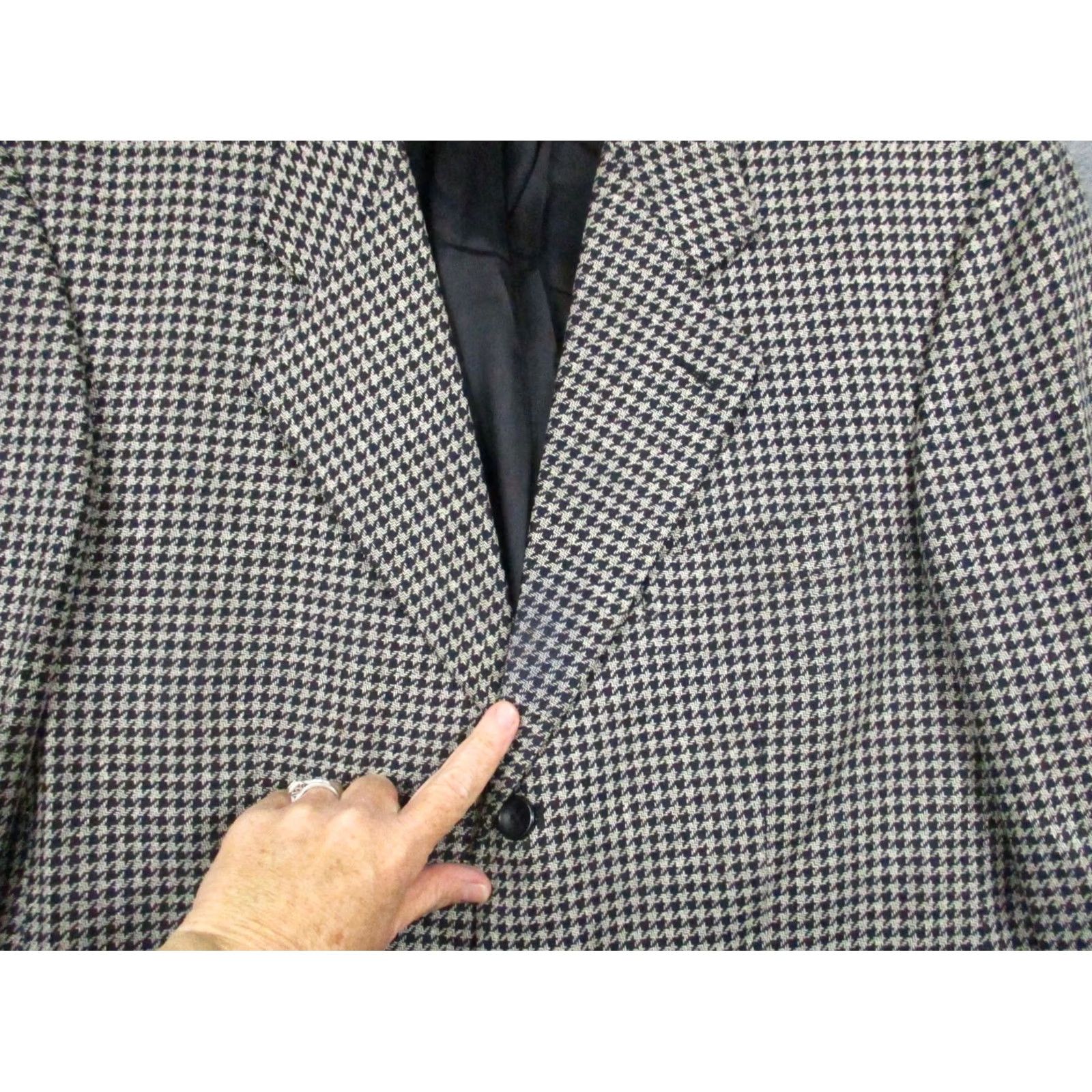 Vintage Franco Tassi Sport Coat Blazer Mens 40R Beige Houndstooth Wool - Business/Casual/Formal - Vintage Size 40R - 3 Thumbnail