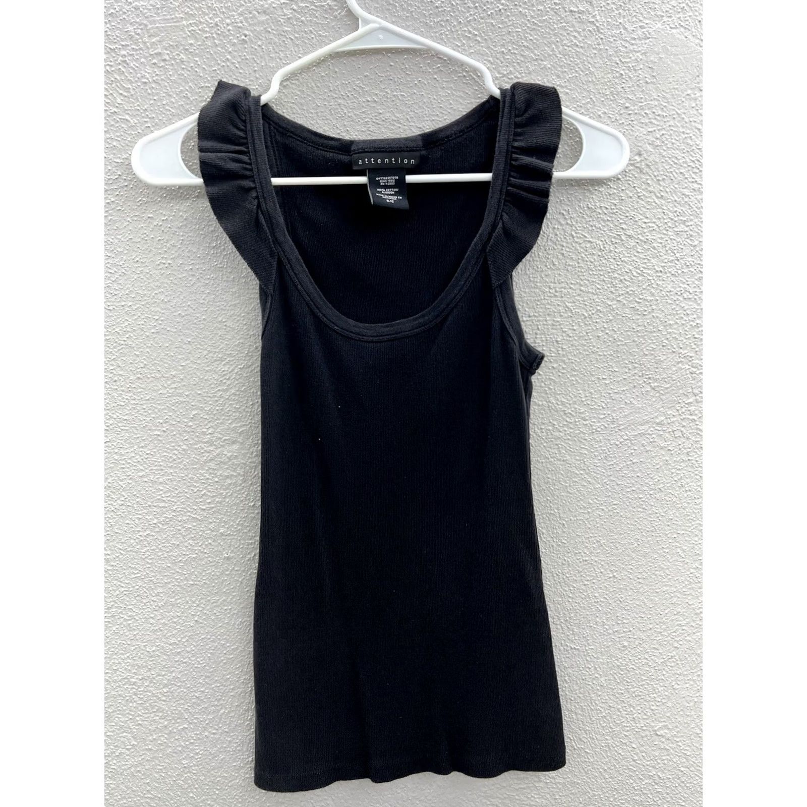 Vintage Womens Attention Tank Top Black Sleeveless Ruffled Arm Small Tank Top Obvious Minimalist Summer Casual Shirt Womens Size S / US 4 / IT 40 - 2 Thumbnail