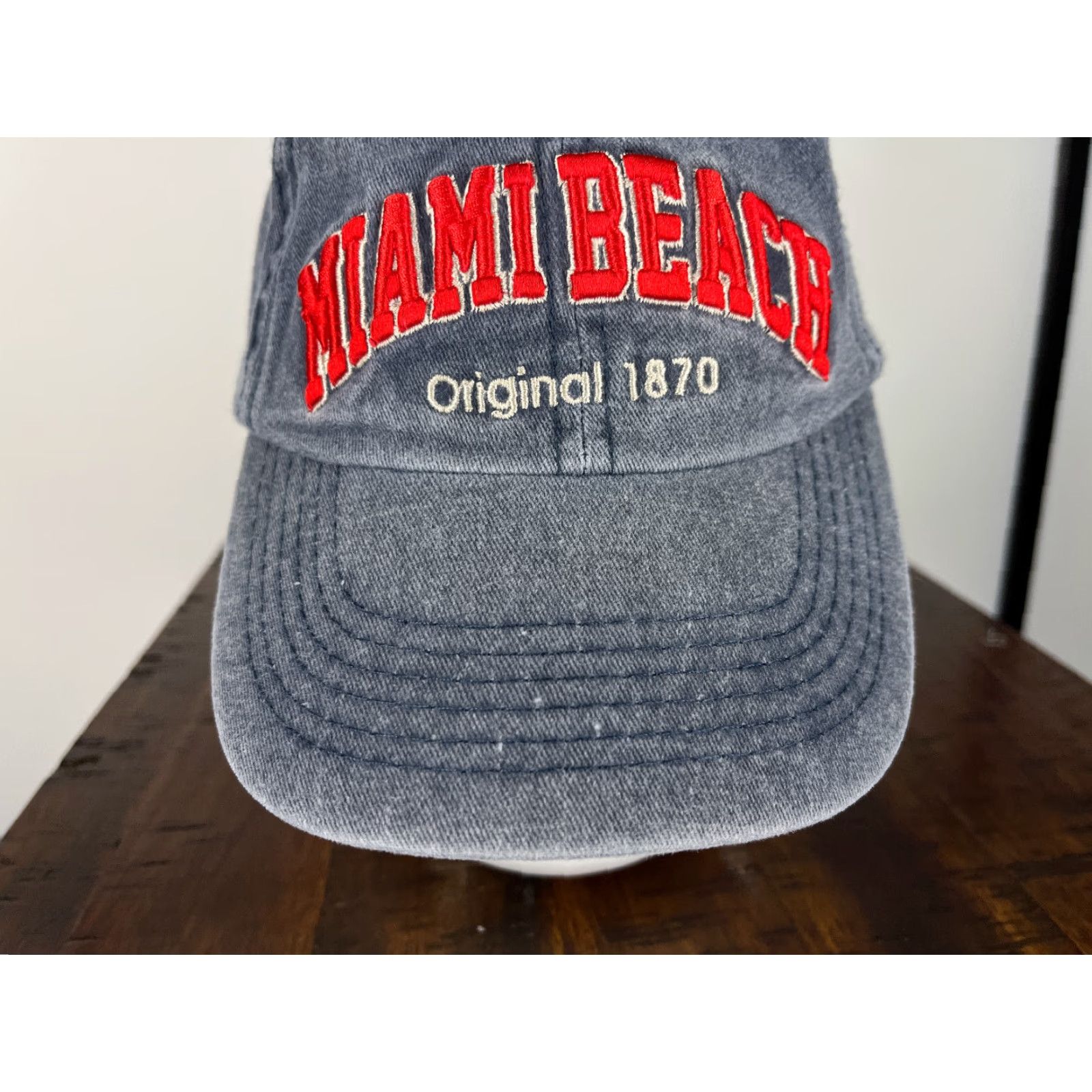 Vintage Miami Beach Original 1870 Hat Cap Strap Back One Size Adult Blue Red 100% Cotton Size ONE SIZE - 3 Thumbnail