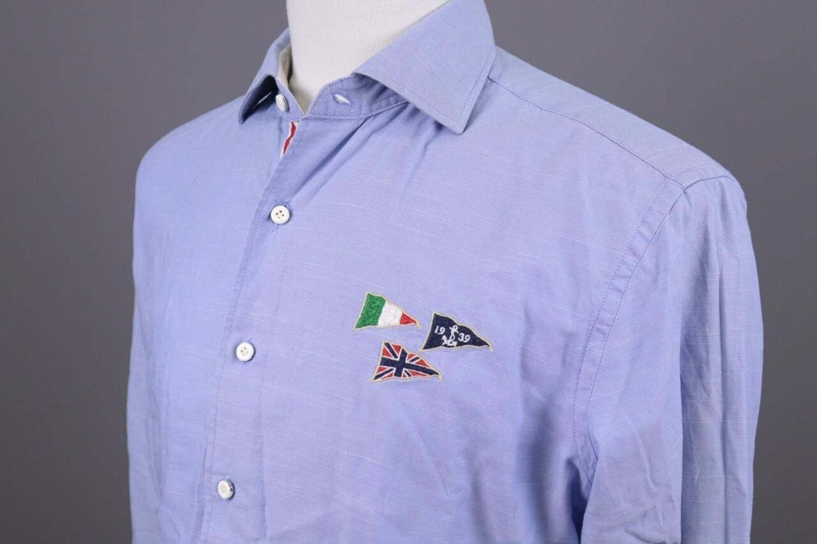 Designer Boggi Milano Blue Flag Long Sleeve Button Down Shirt Size 39 Size US M / EU 48-50 / 2 - 8 Thumbnail