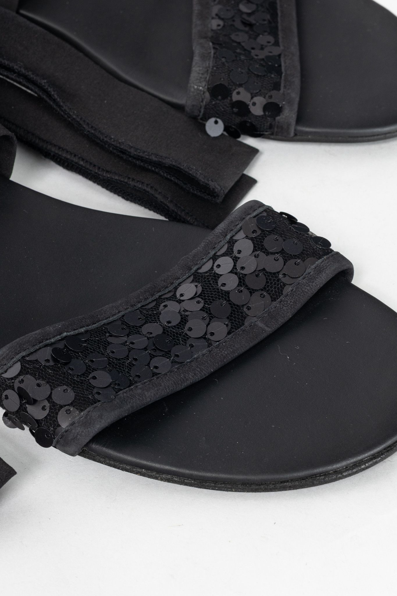 Annette Gortz Annette Gortz Black Sequin-Embellished Tie Sandals Size US 9.5 / IT 39.5 - 8 Thumbnail