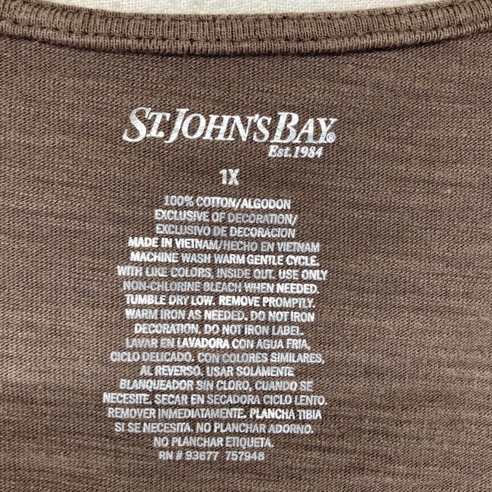 Vintage St. John's Bay Women's T-Shirt 1X Brown Embroidered Daisy Knit Top 100% Cotton Short Sleeve Pullover All Seasons Womens Size XL / US 12-14 / IT 48-50 - 4 Thumbnail