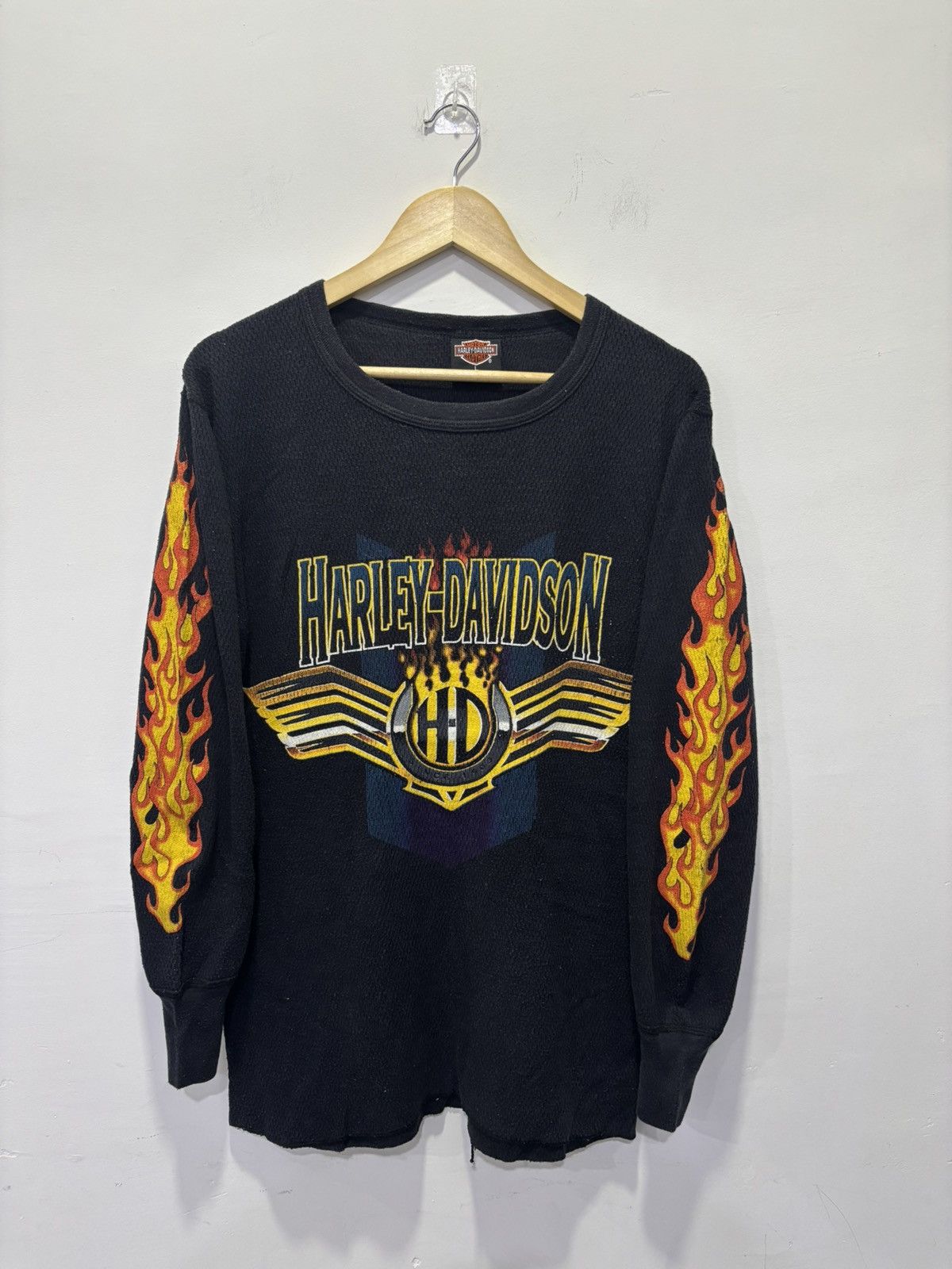 Harley Davidson Vintage 90’s Harley Davidson Flames Thermal Longsleeve Shirt Size US L / EU 52-54 / 3 - 1 Thumbnail
