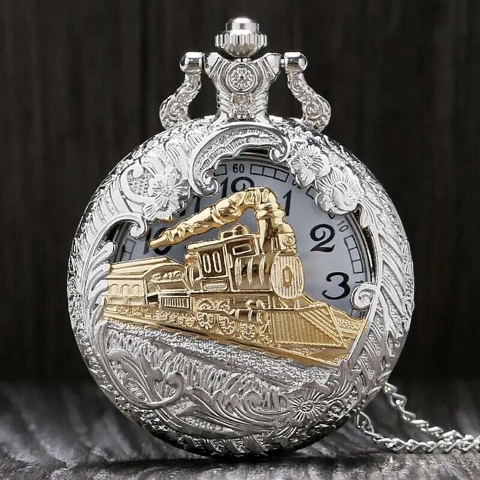 Other Retro Train Locomotive Pocket Watch • Open-Carved Skeleton Size ONE SIZE - 2 Thumbnail
