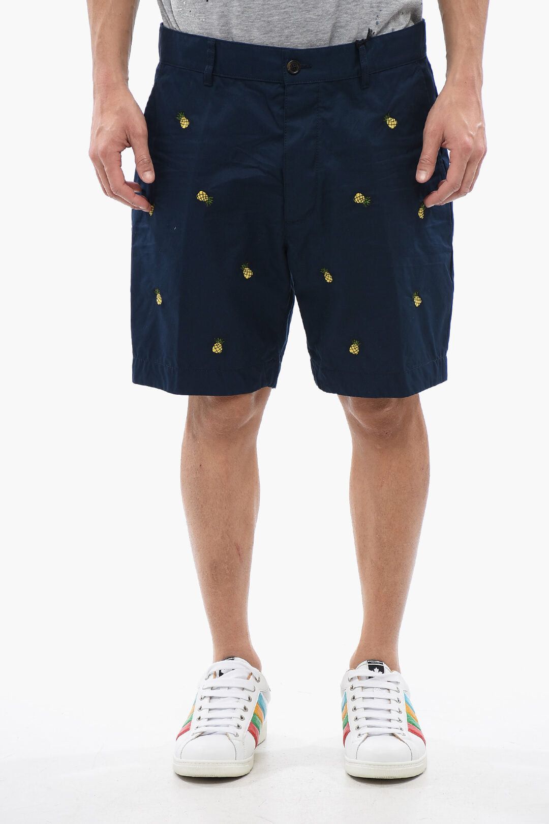 Cotton Shorts with Pineapple Embroidery