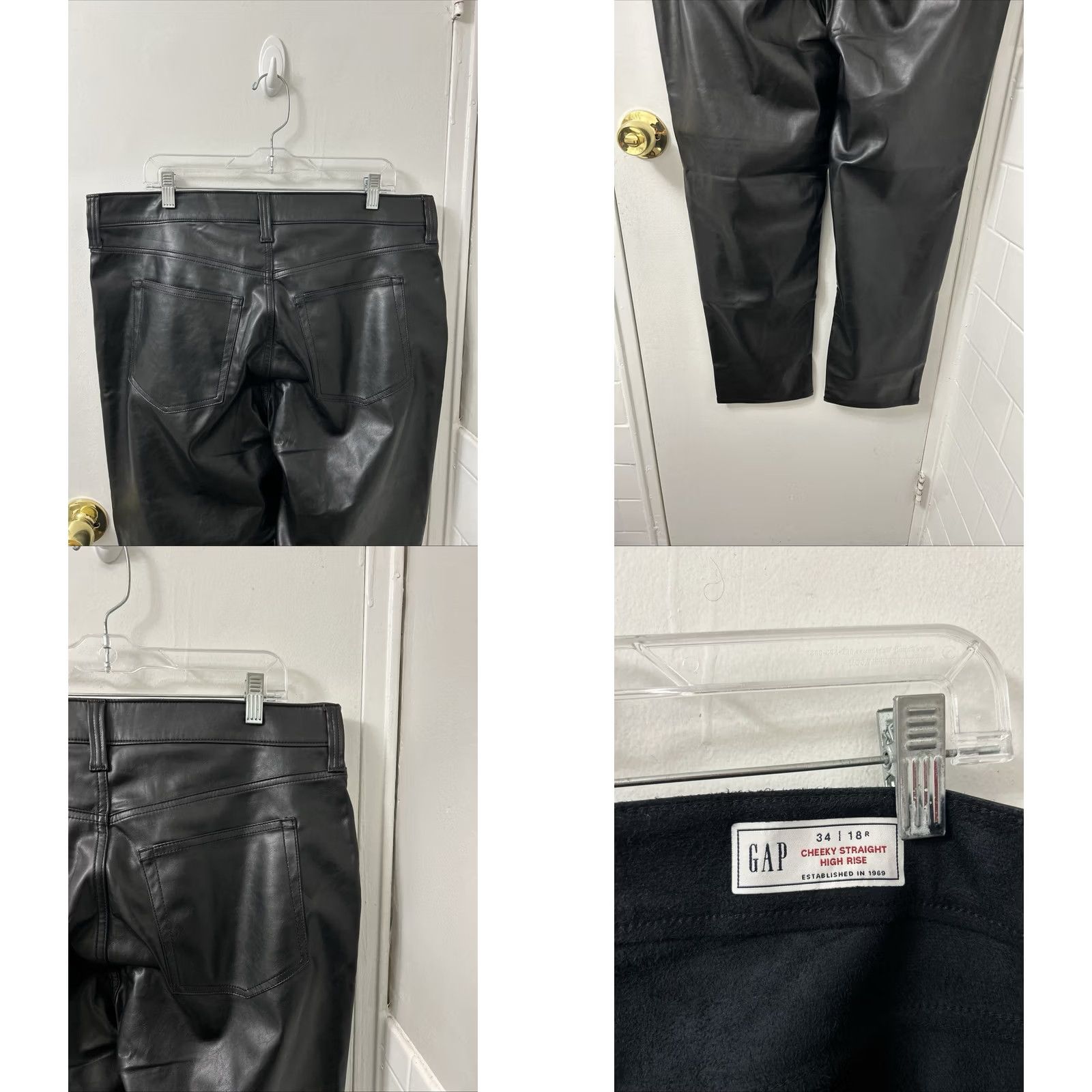 Gap GAP Leather Pants Womens 38x27 Black High Rise Cheeky Straight NWT MSRP 90 Fashion Dress Pants Women's Regular Stone Cold Faux Leather NWT Size 26" / US 2 / IT 38 - 8 Thumbnail