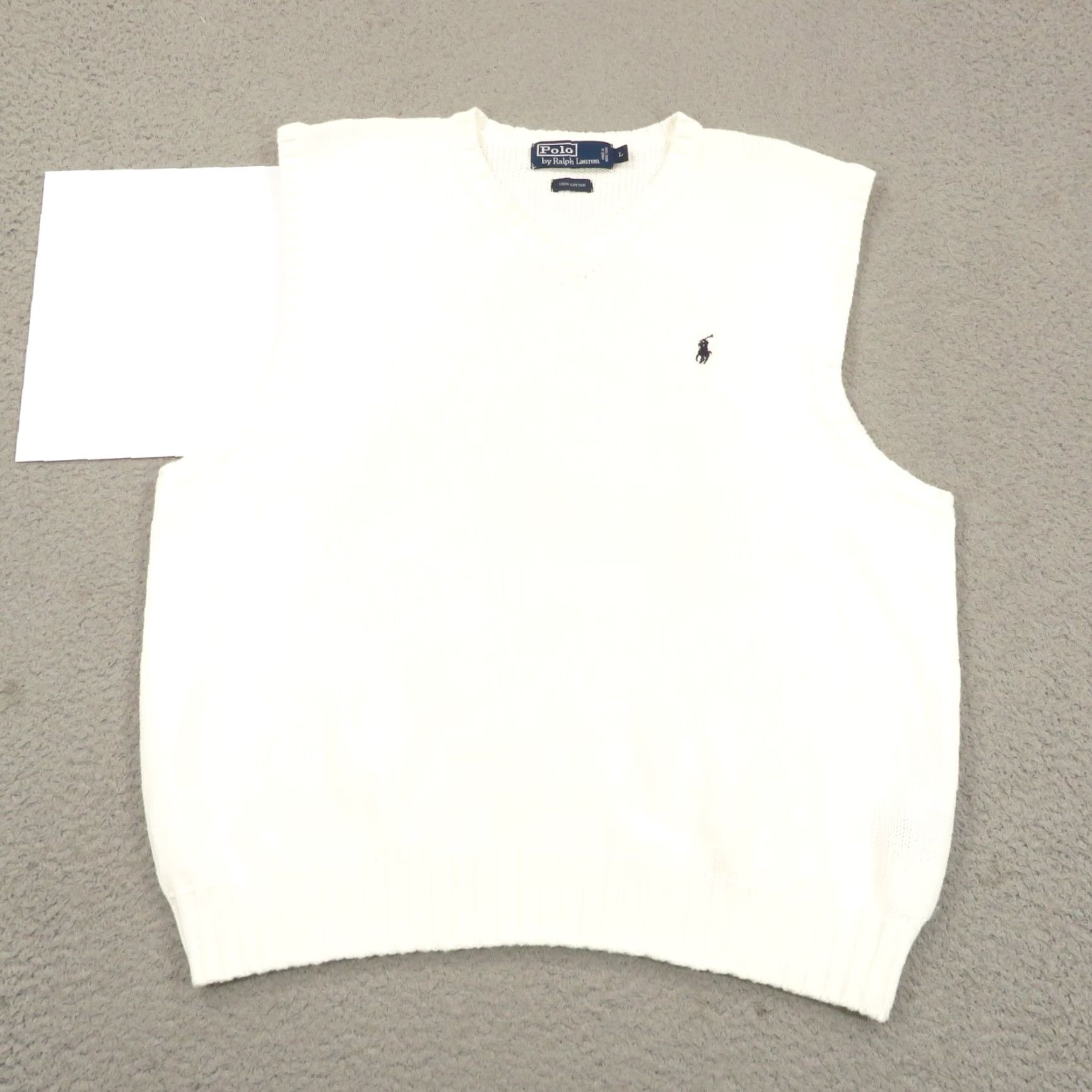 Polo Ralph Lauren VTG Polo Ralph Lauren Sweater Vest Mens L White Crew Neck Cotton Knit 90s Navy Pony Rib Polo Ralph Lauren 90s Designer Horse Size US L / EU 52-54 / 3 - 3 Thumbnail