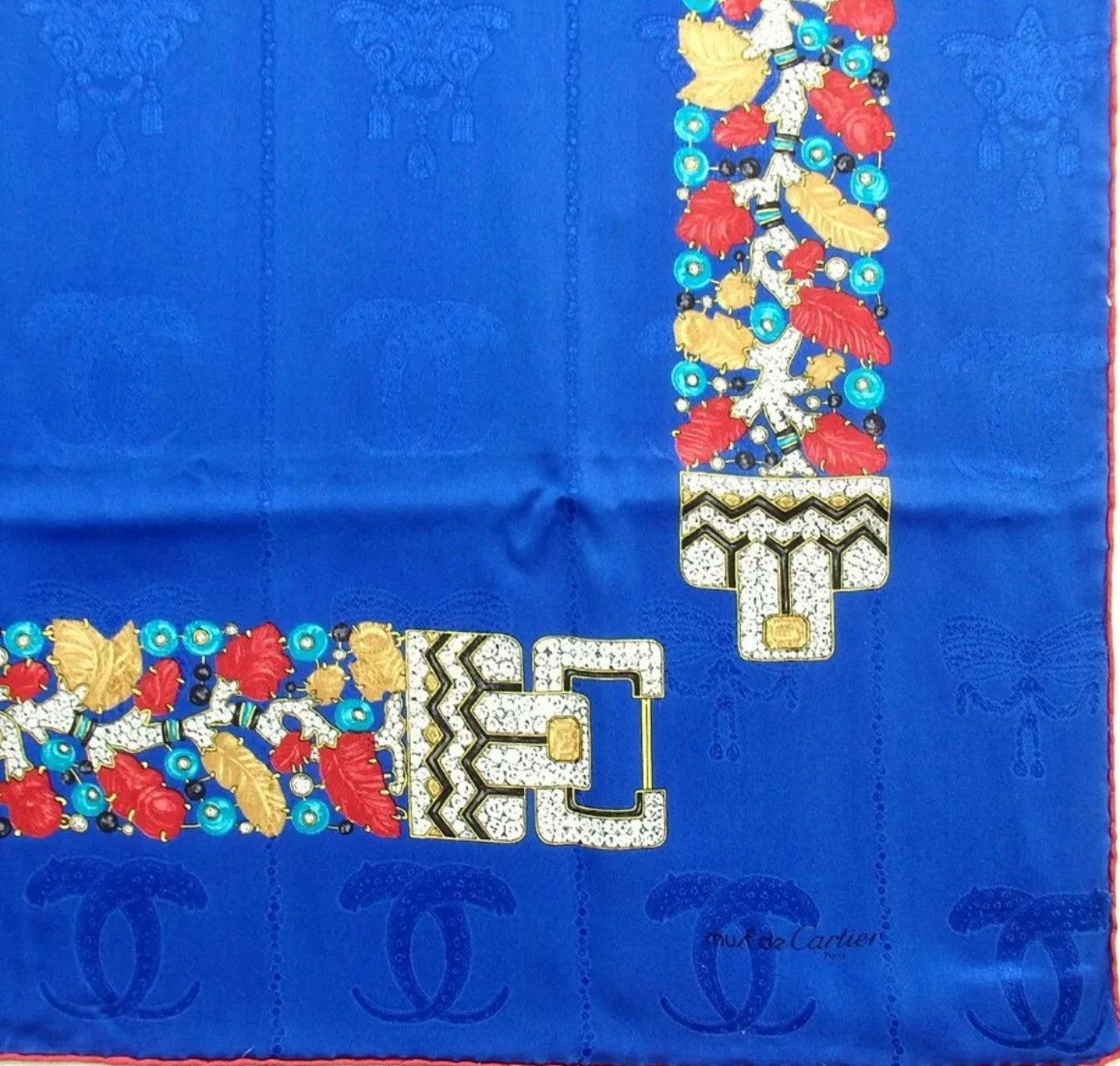 Cartier Cartier Blue Silk Scarf with Jewelry Motif handmade Chic Size ONE SIZE - 6 Thumbnail
