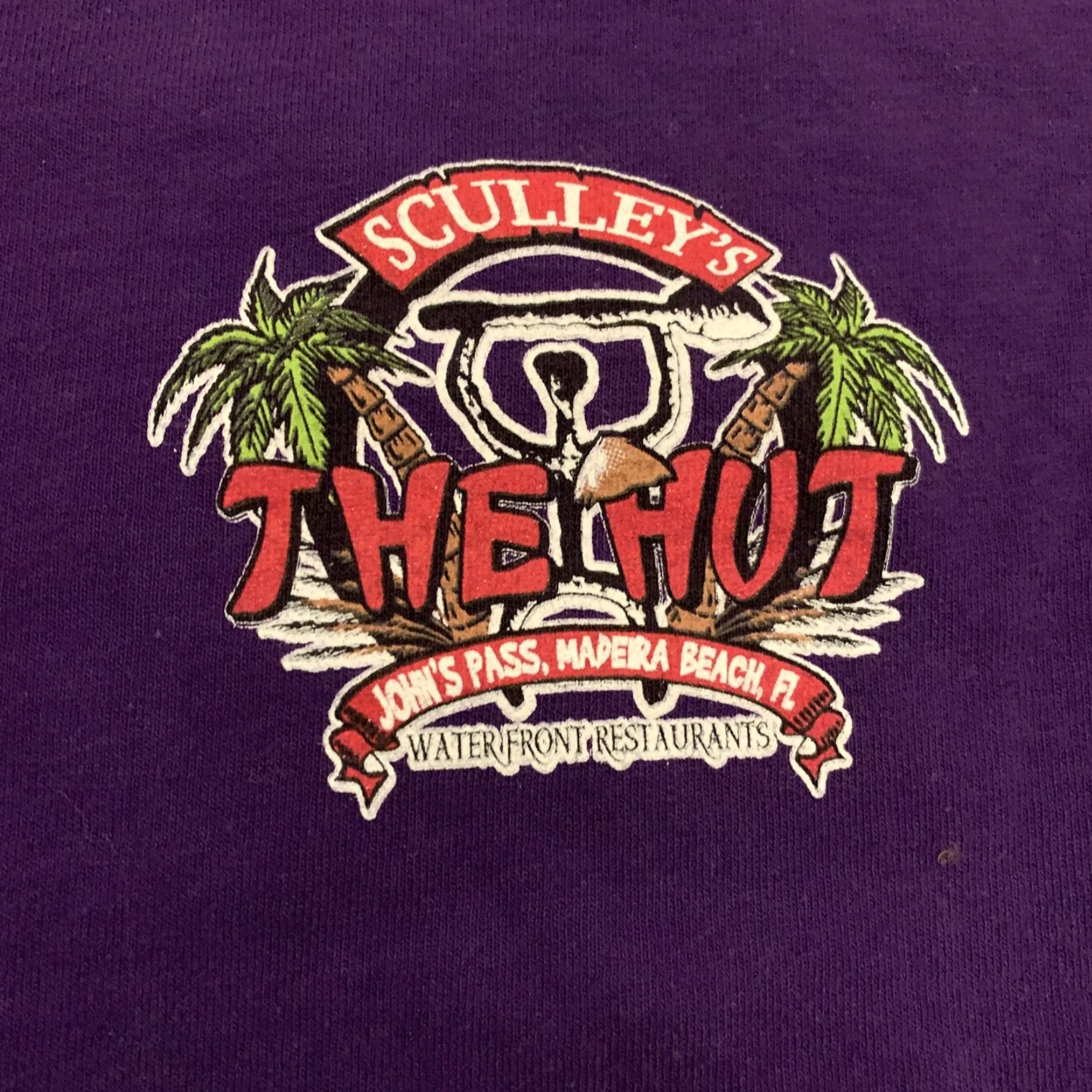 Gildan Madeira Beach FL T-Shirt Sculley's The Hut Graphic Tee Purple Size XL Men's Clothing Shirt Beach Theme Size US XL / EU 56 / 4 - 2 Thumbnail