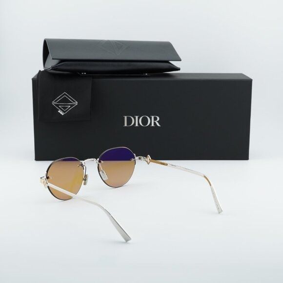Dior Dior CD DIAMOND R5U F2H0 Sunglasses Gold/Silver Oval Frame Size ONE SIZE - 11 Thumbnail