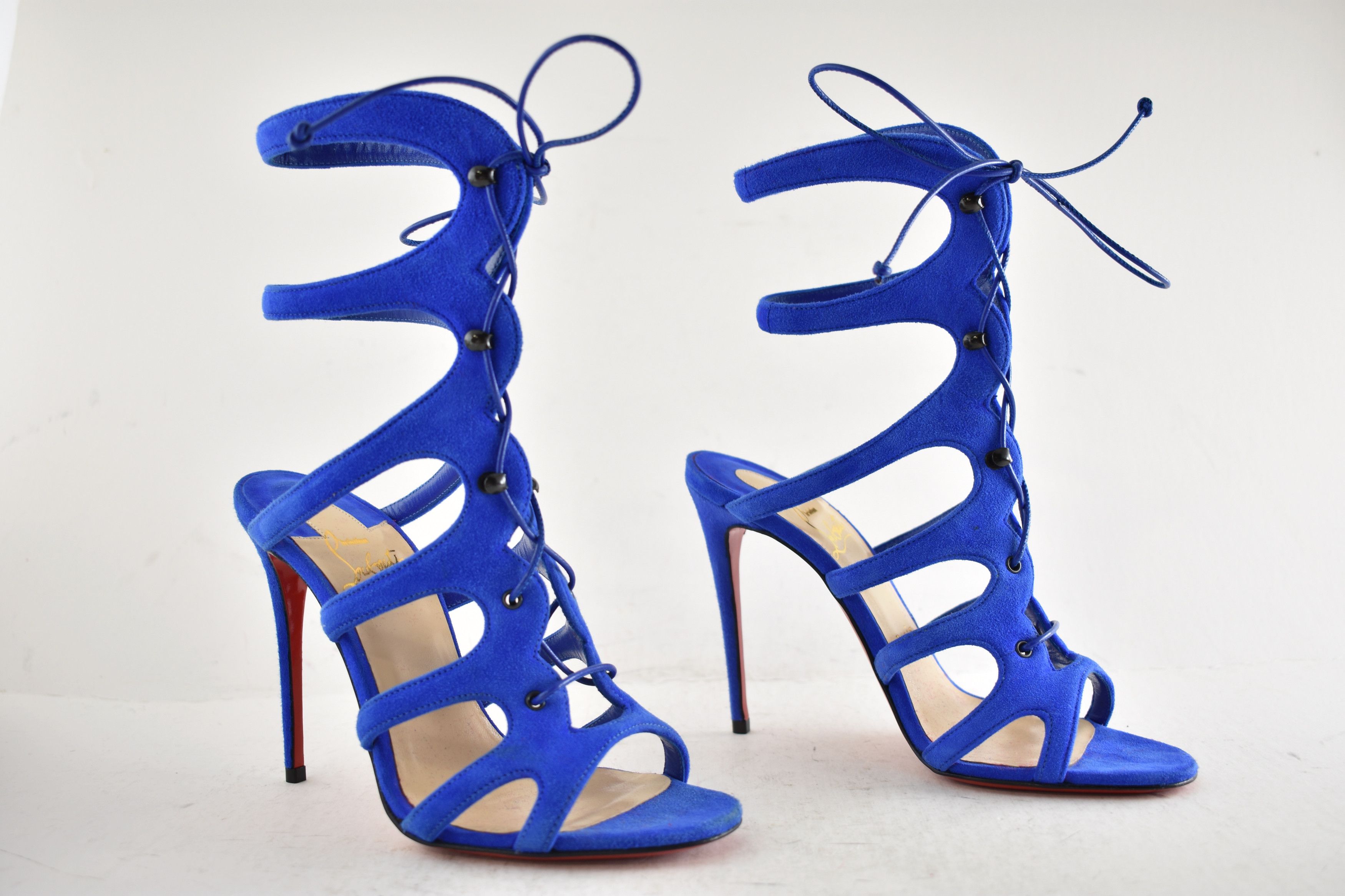 Christian Louboutin Amazoulo 100 Electric Blue Lace Up Tie Sandal Heel Pump 35 Size US 5 / IT 35 - 6 Thumbnail