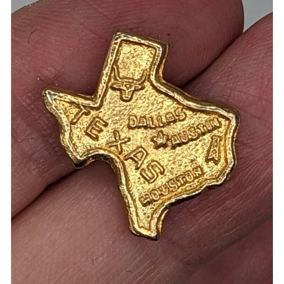Other Texas-Shaped Gold-Tone Metal Pin With Cities & Bull Design 1 Size ONE SIZE - 2 Thumbnail