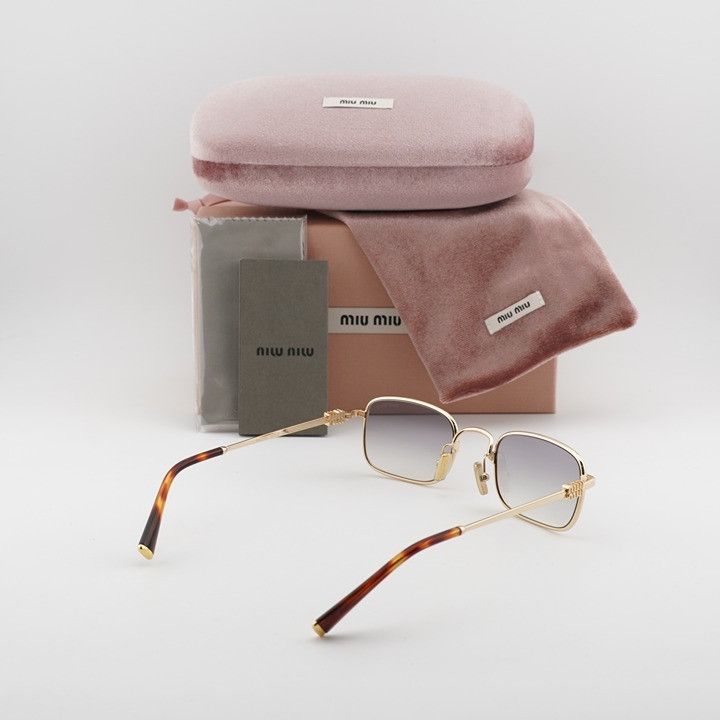 Miu Miu Miu Miu MUA53S 5AK04O Sunglasses Gold Rectangle Frame Size ONE SIZE - 10 Thumbnail