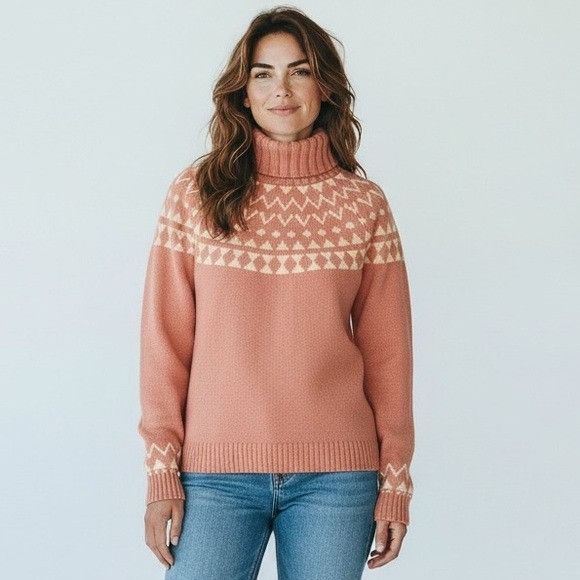 Duluth Trading Company Duluth Trading Co Women's Pink Fair Isle Turtleneck Cotton B Size S / US 4 / IT 40 - 1 Thumbnail
