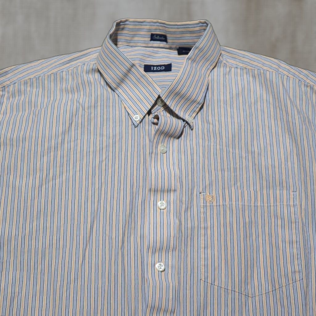 Izod IZOD Shirt Adult XL Button-Down Striped Blue White Multicolor Cotton Blend Flannel Long Sleeve Pockets Nostalgic Outdoor Classic Mens XL Shirt Size US XL / EU 56 / 4 - 1 Thumbnail