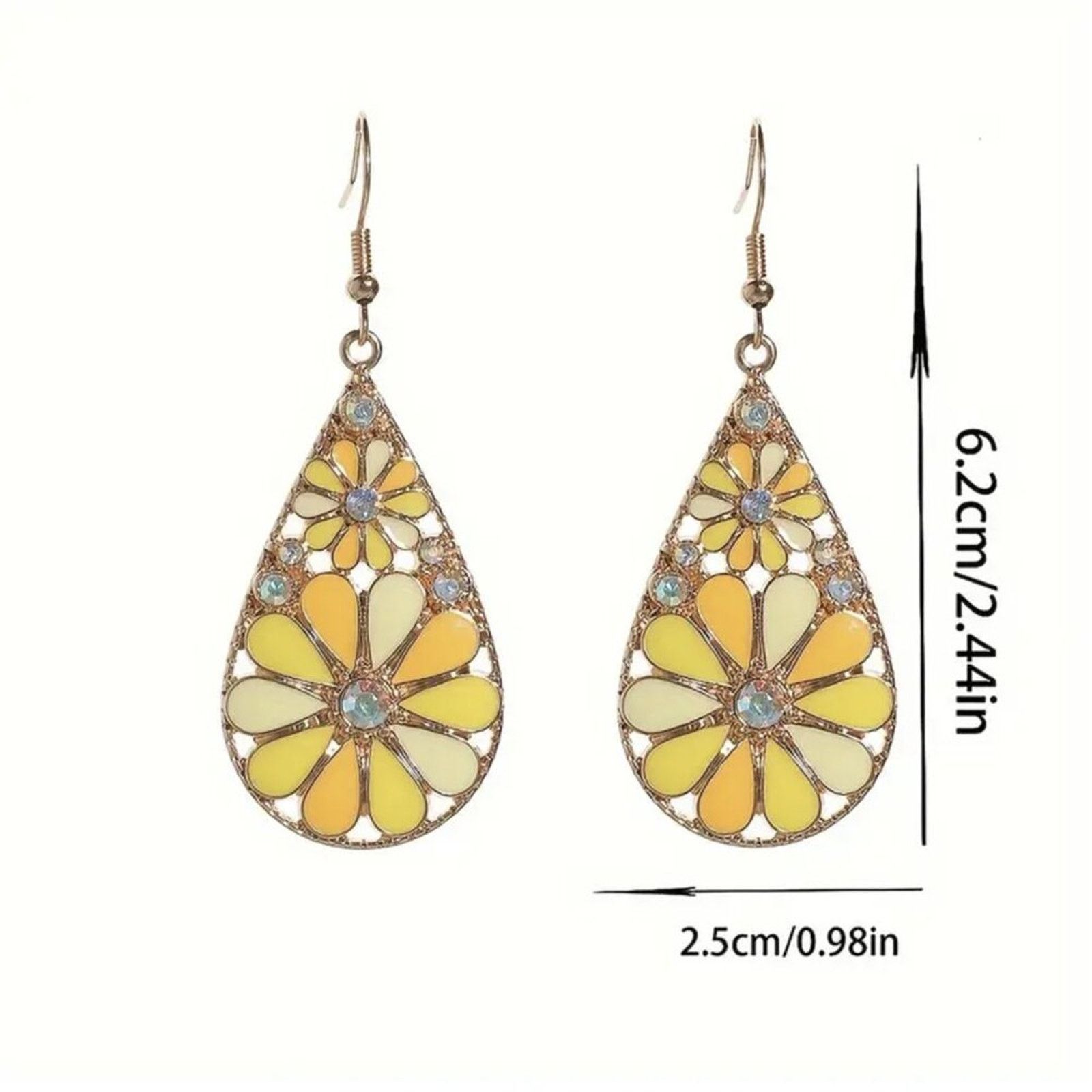 Other Yellow Mosaic Flower Dangle Earrings | Rose Gold Teardrop Size ONE SIZE - 3 Thumbnail