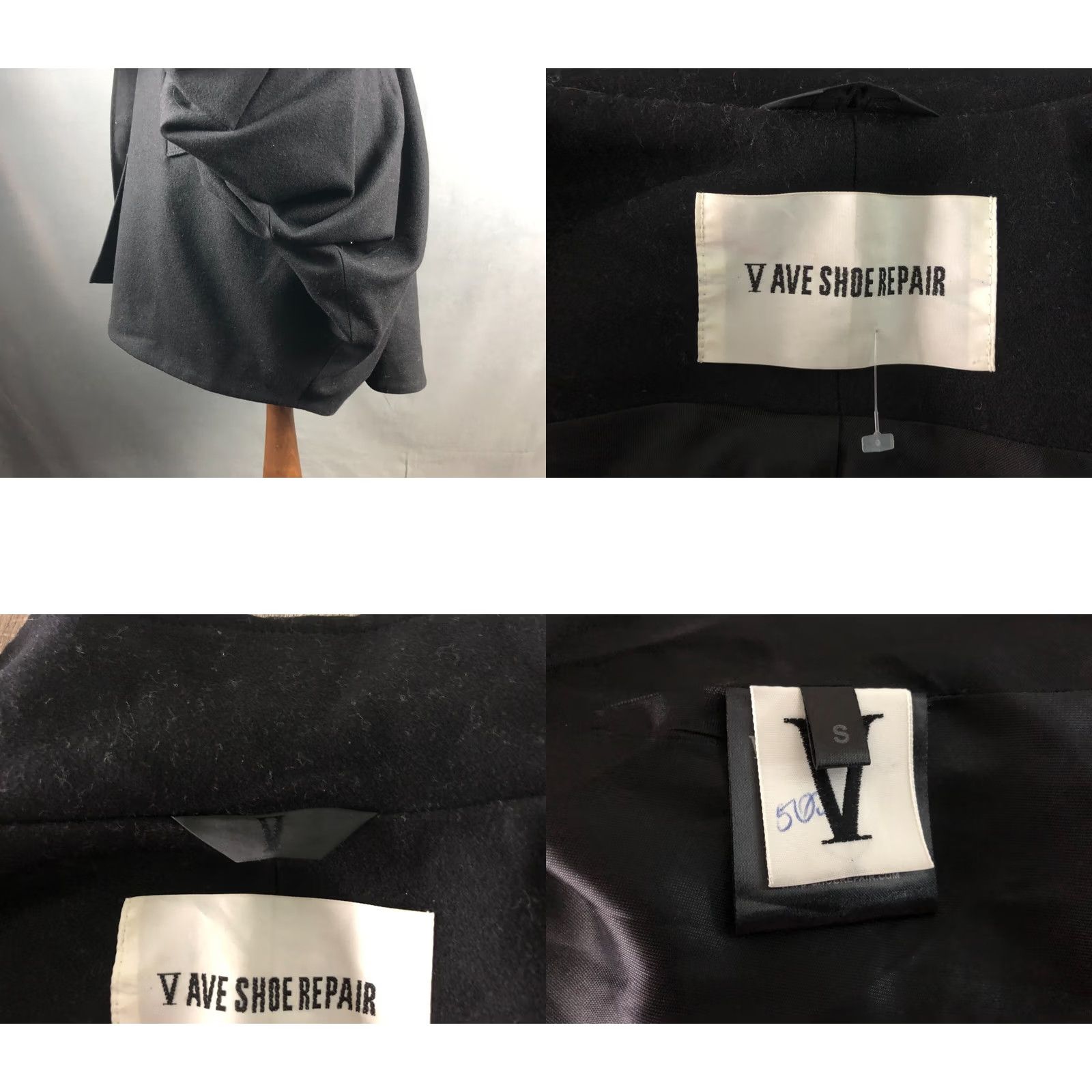 Vintage V AVE SHOE REPAIR Coat Women's Wool Full Zip Belted Black S Size S / US 4 / IT 40 - 8 Thumbnail