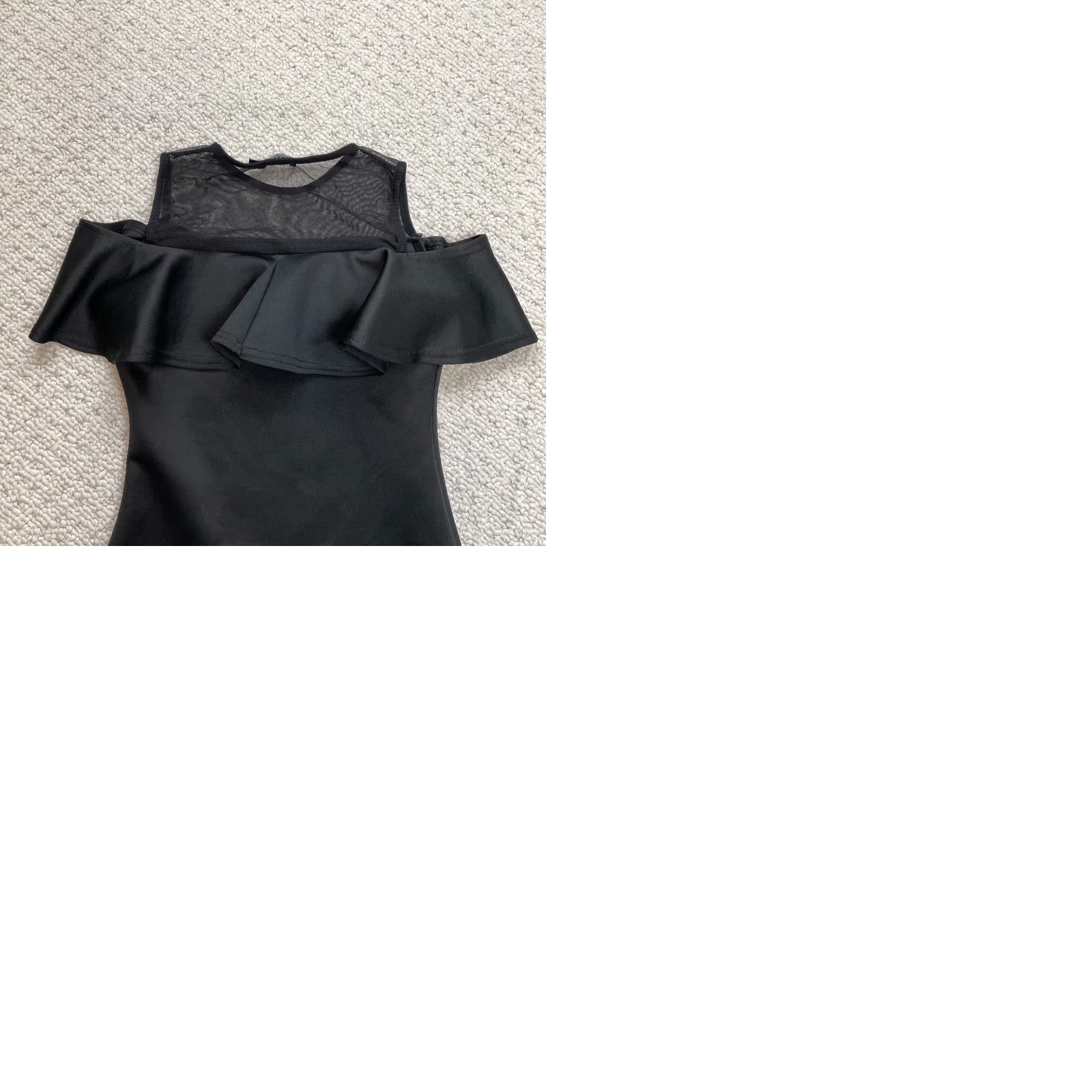 VINTAGE Boohoo Dress Shift Womens 8 Black Ruffle Chiffon Rayon Knee Length  Sheer Round Neck Sleeveless