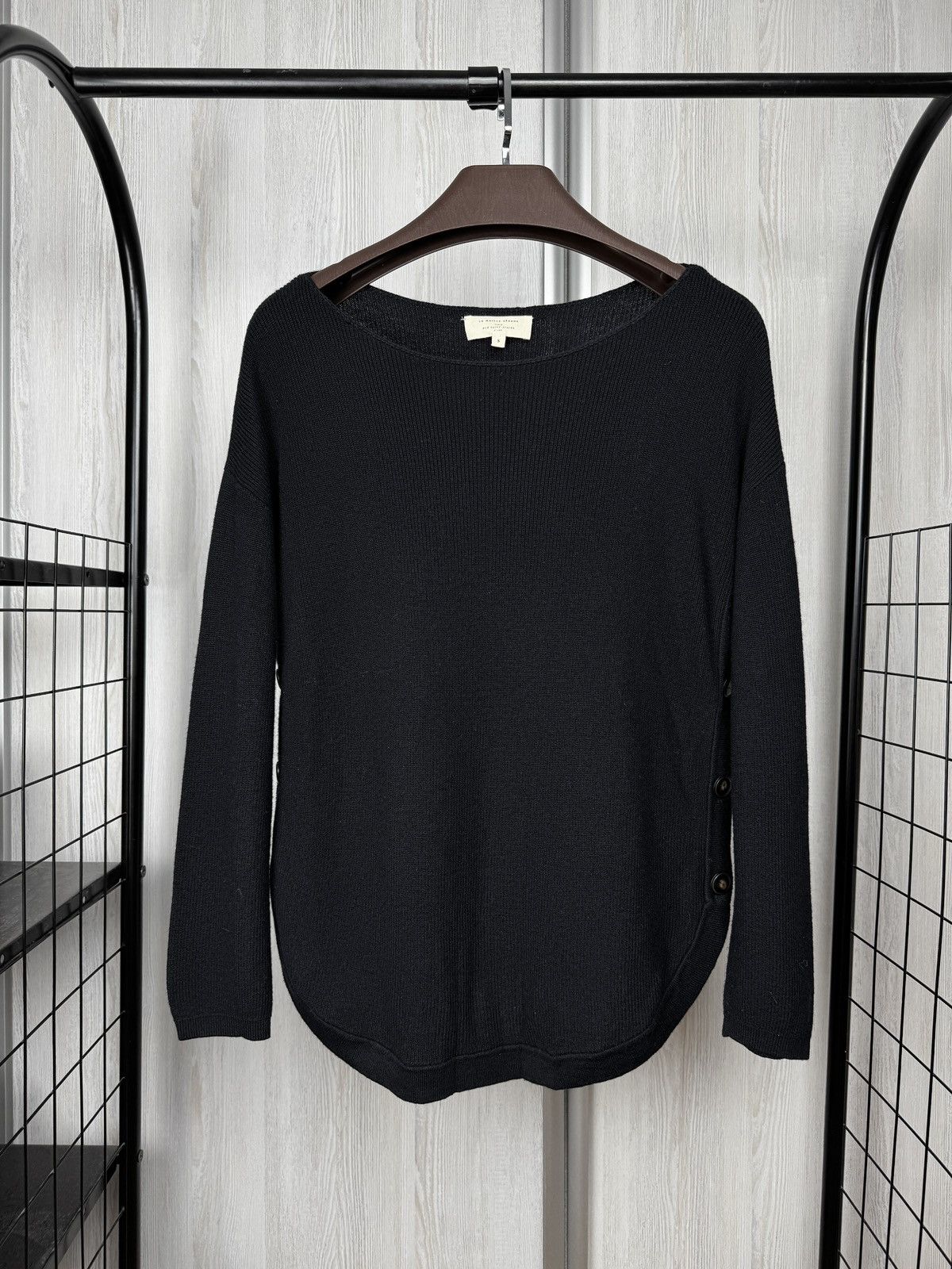 Sezane Sezane Paris black wool cotton blend side button sweater S Size S / US 4 / IT 40 - 1 Thumbnail