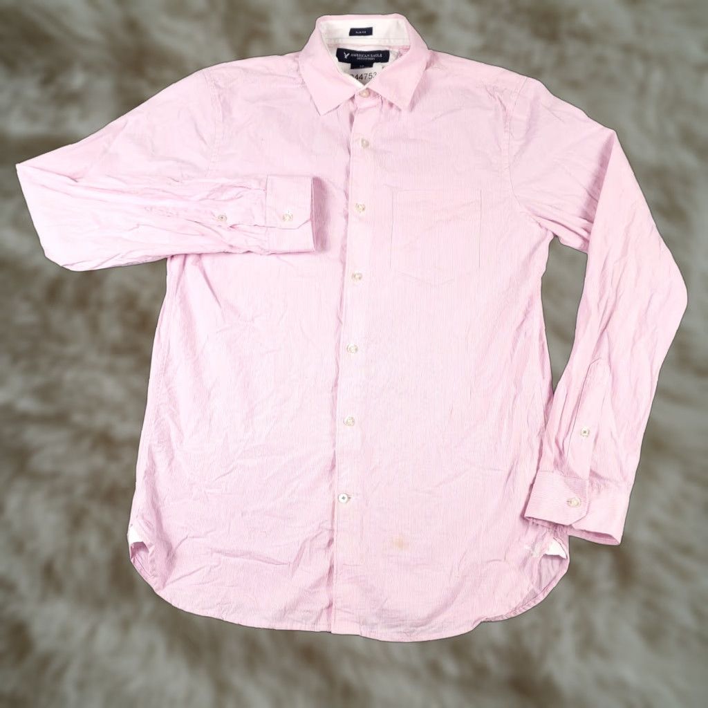 American Eagle Outfitters American Eagle Shirt Mens Small Pink Striped Button-Up Long Sleeve Casual Size US S / EU 44-46 / 1 - 1 Thumbnail