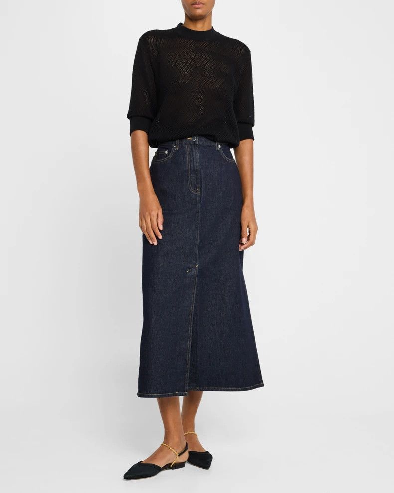 Loulou de Saison o1s22i1n1024 Rona Denim Midi Skirt in Blue Size 27" / US 4 / IT 40 - 5 Thumbnail