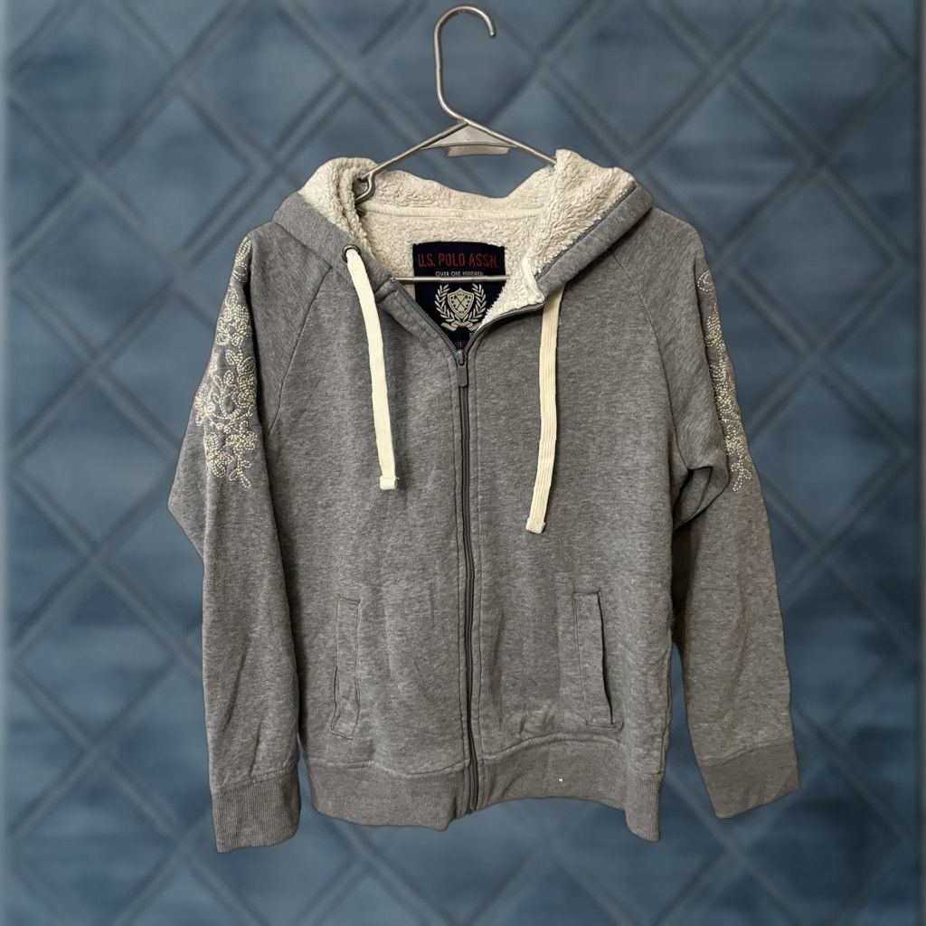 Vintage US Polo Assn. Hoodie Womens Full Zip Fleece Lined Gray Size M Size M / US 6-8 / IT 42-44 - 1 Thumbnail