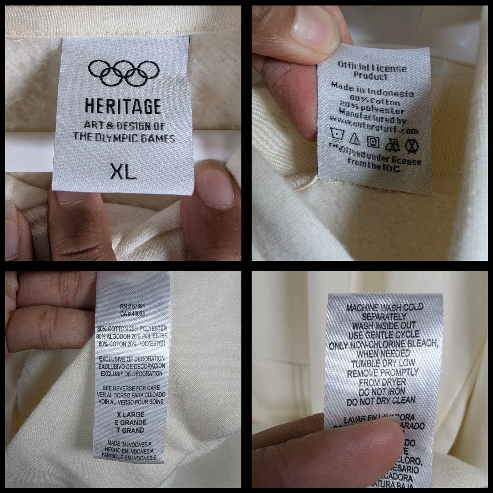 Unknown London Tillys Olympics Atlanta 1996 Cream Hoodie Sweatshirt Men XL Size US XL / EU 56 / 4 - 7 Thumbnail