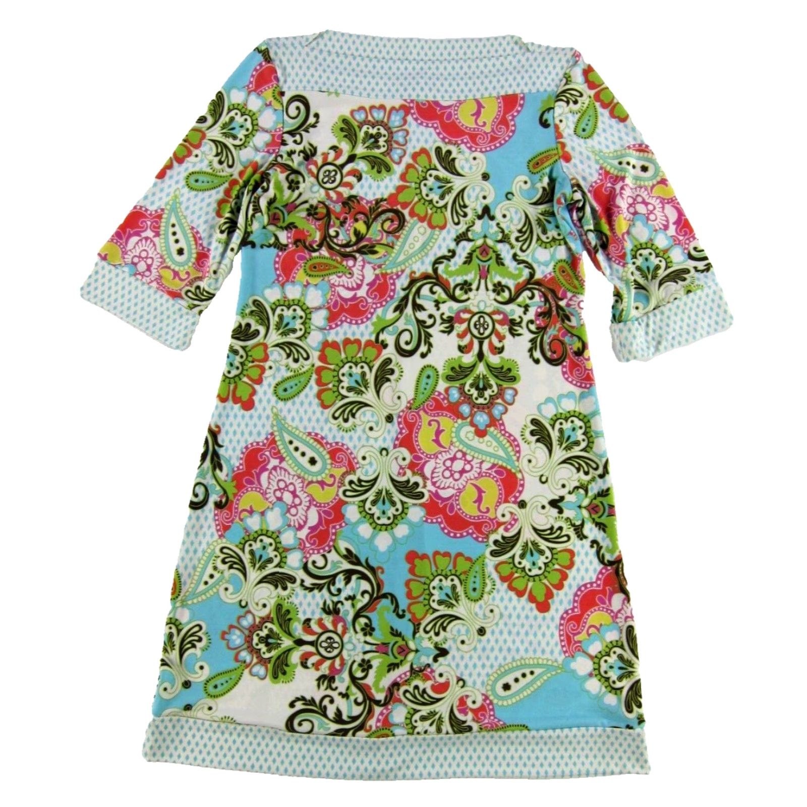 Vintage VTG Volume One Shift Dress 3/4 Sleeve Floral Paisley Stretch L Pink Womens Vintage Knee Length Dress Size L / US 10 / IT 46 - 2 Thumbnail