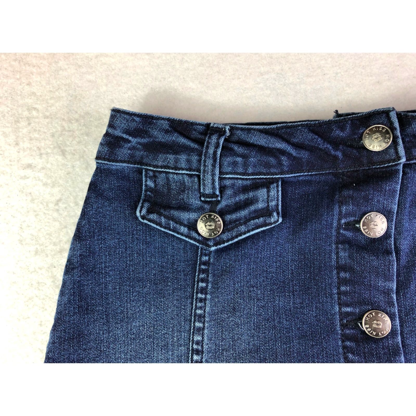 Vintage Kiss Juniors Size 3 25" Waist Measured Blue Jean Skirt Button Closure Size 26" / US 2 / IT 38 - 2 Thumbnail
