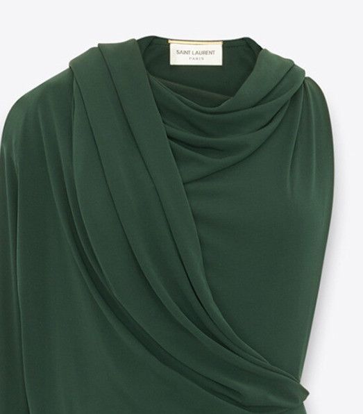 Saint Laurent Paris o1s1wg111024 Hooded Dress in Crepe Jersey in Green Size S / US 4 / IT 40 - 5 Thumbnail
