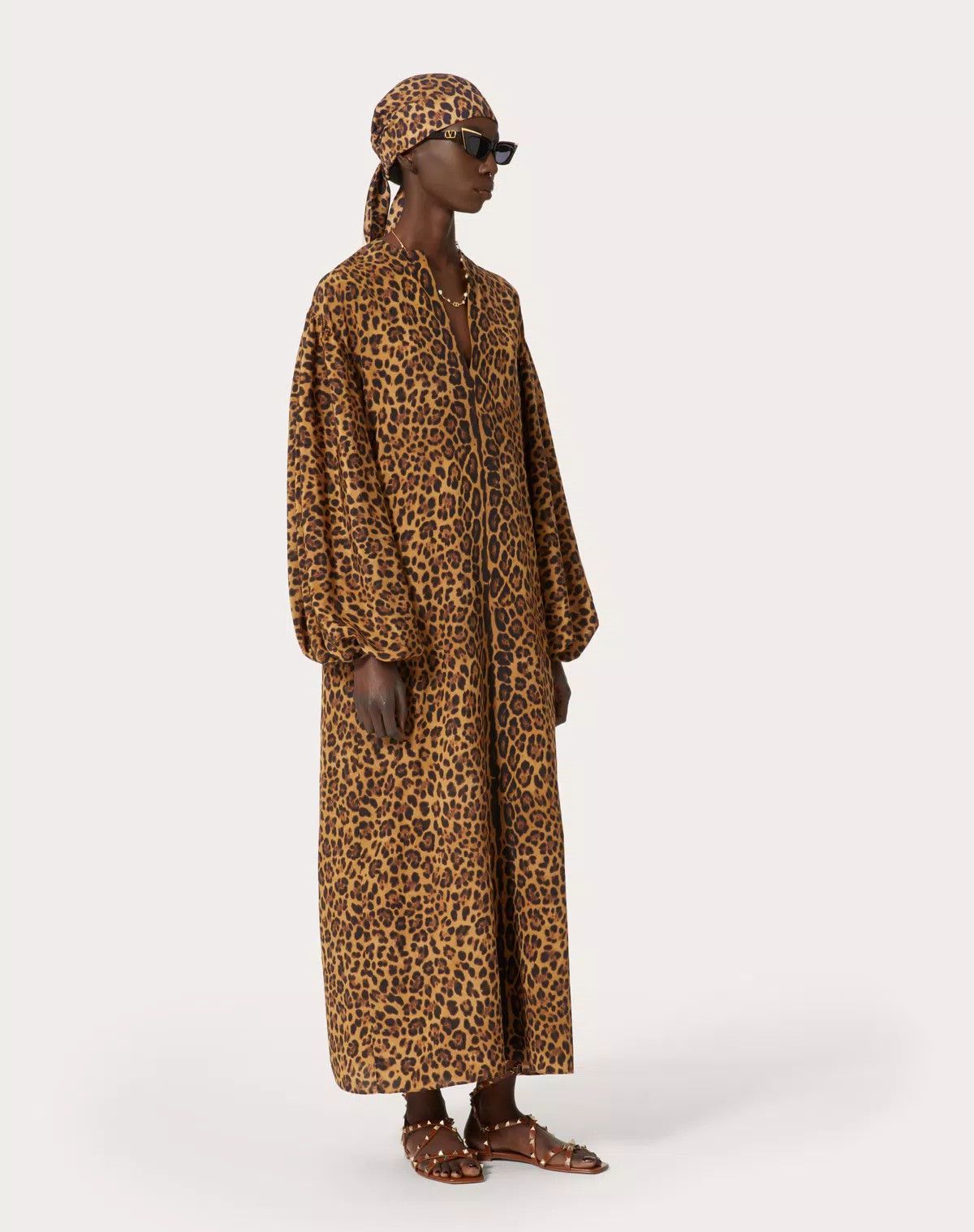 Valentino o1s1wg110625 Crepe Animal Kaftan Dress in Leopard/Brown Size M / US 6-8 / IT 42-44 - 3 Thumbnail