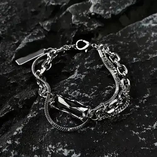 Jewelry Geometric Black Zircon Bracelets in Silver, Men's