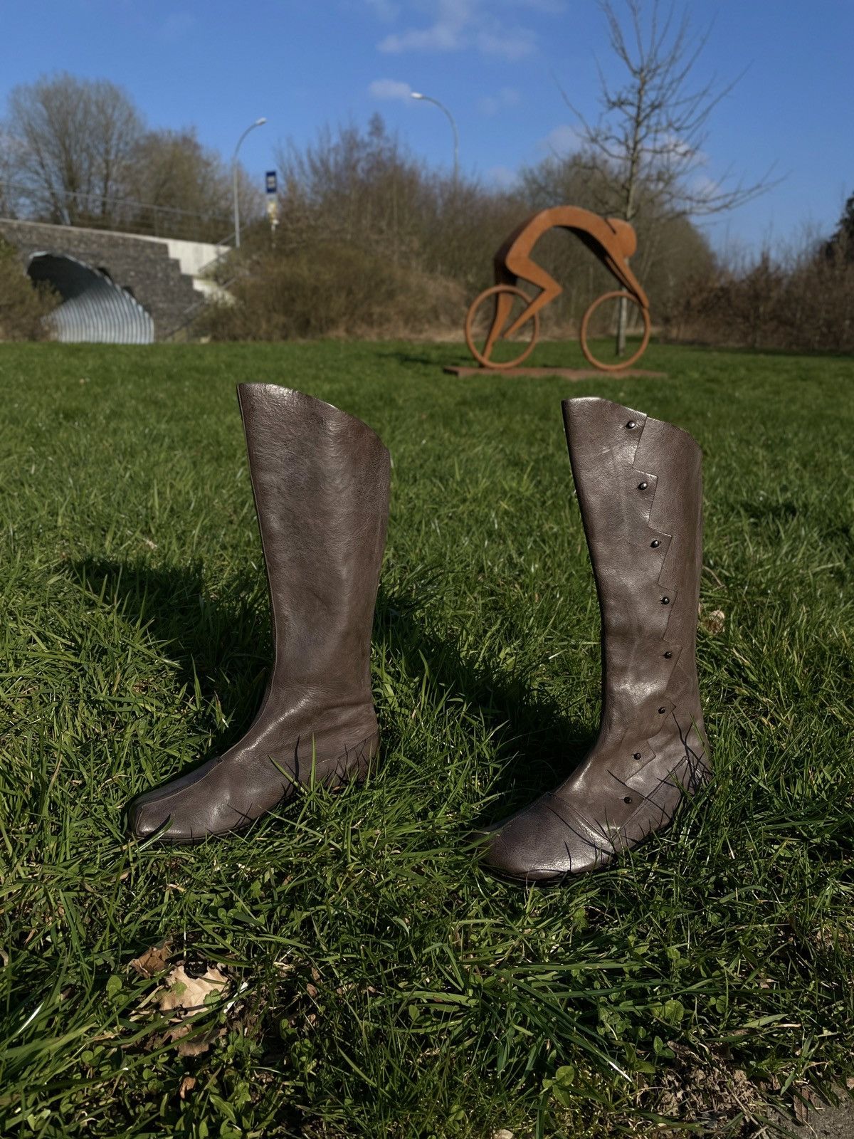 CYDWOQ RARE RUGGED Hand Made USA Leather Knee High Hessian Boots 40 Size US 9.5 / IT 39.5 - 2 Thumbnail