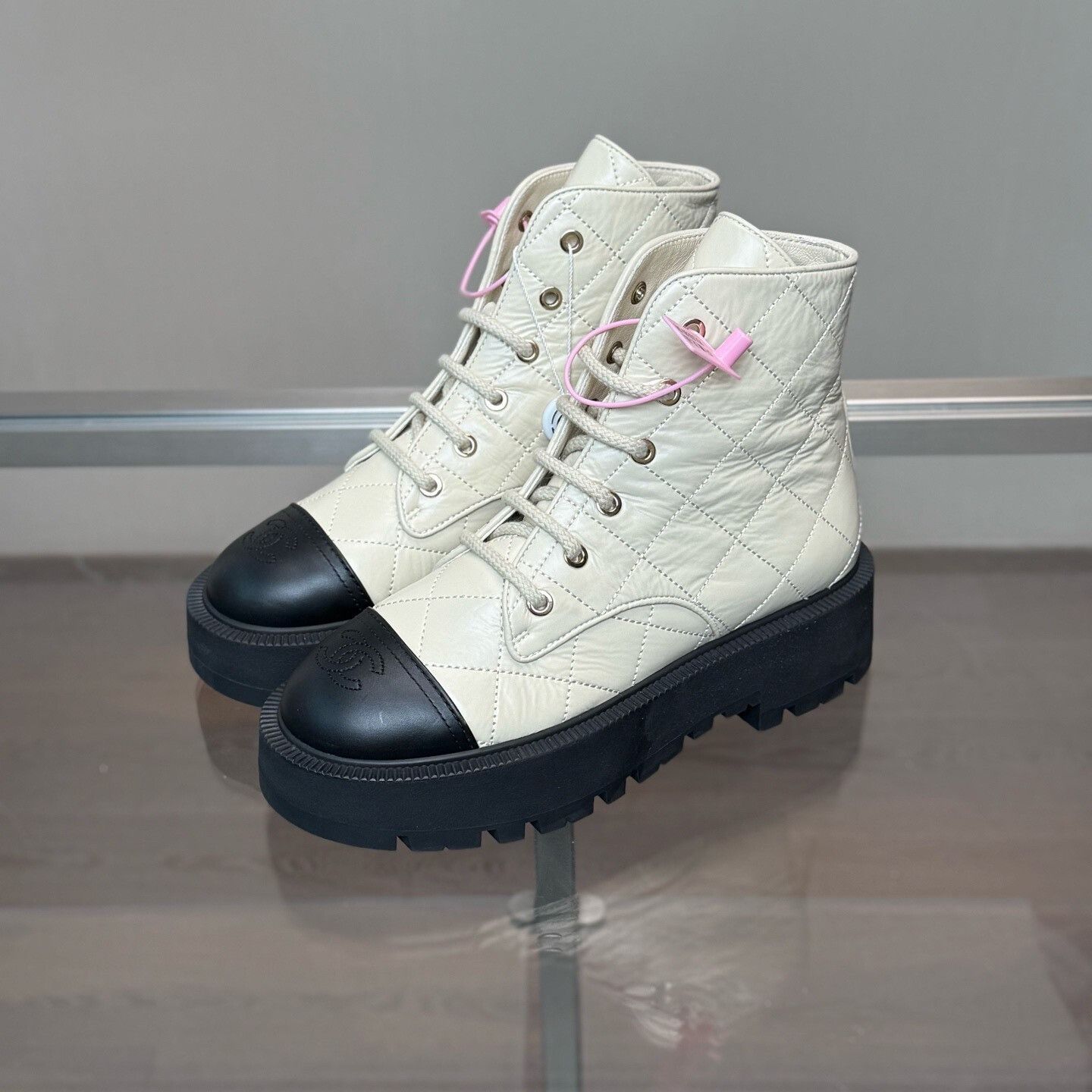 Chanel Chanel Beige Patchwork Martin Boots Size US 7 / IT 37 - 1 Thumbnail
