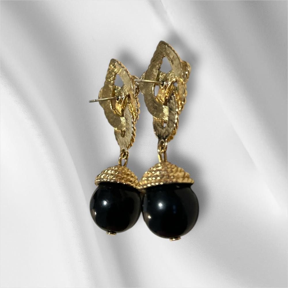 Designer Elegant Gold and Black Drop Earrings Size ONE SIZE - 2 Thumbnail