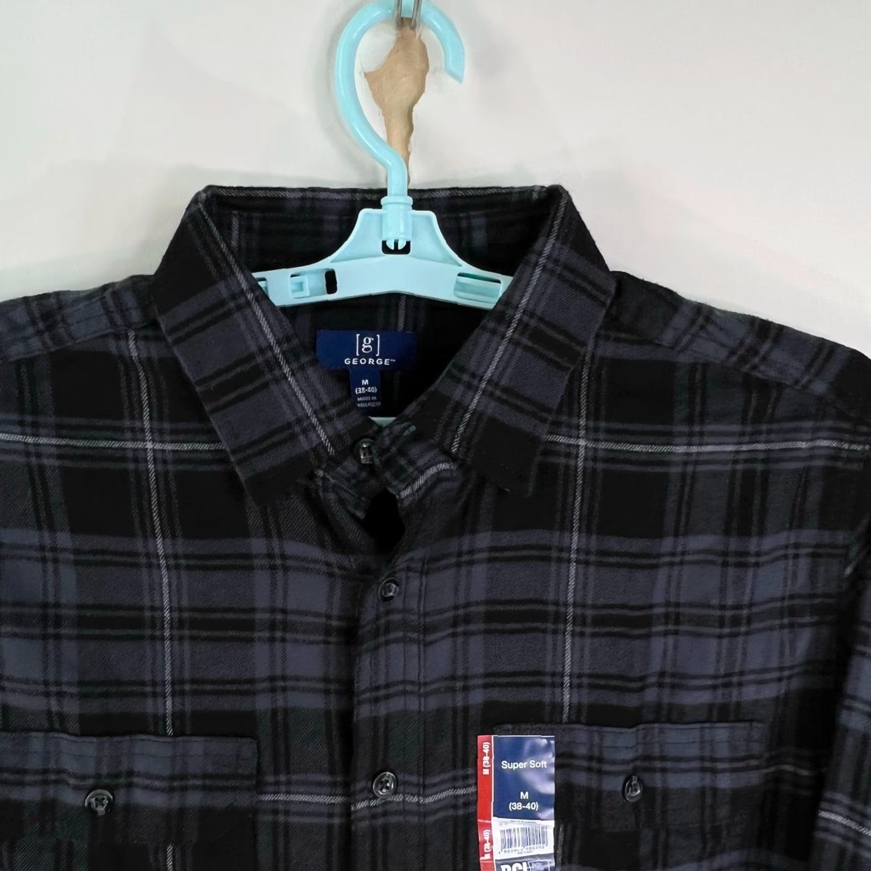 George George Mens Plaid Flannel Shirt Size M Long Sleeve Casual Workwear Autumn Winter Black Gray Size US M / EU 48-50 / 2 - 3 Thumbnail