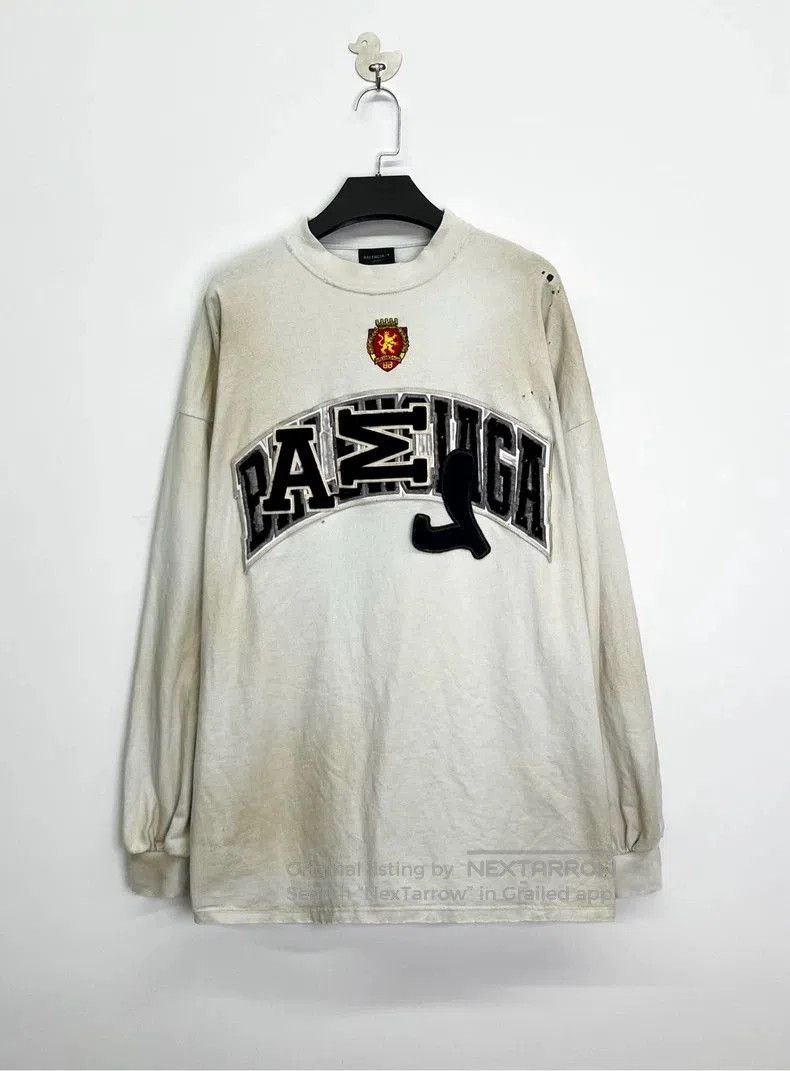 Balenciaga White Distressed Embroidered Longsleeve.