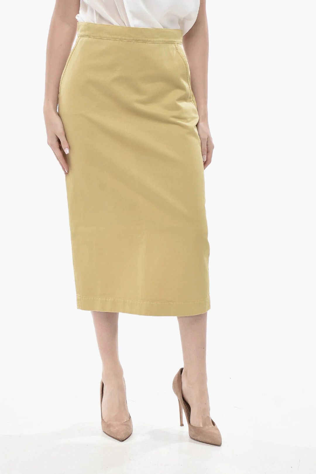 Max Mara og1mm0426 Cotton Pencil Skirt in Yellow Size 27" / US 4 / IT 40 - 1 Thumbnail