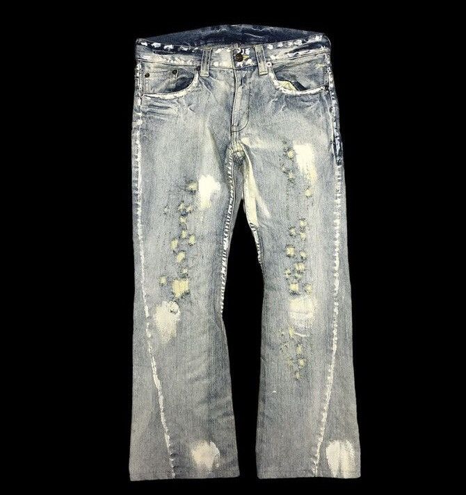Vintage FLARE BOOTCUT BLEACH PAINTED DISTRESSED DENIM Size US 34 / EU 50 - 1 Thumbnail