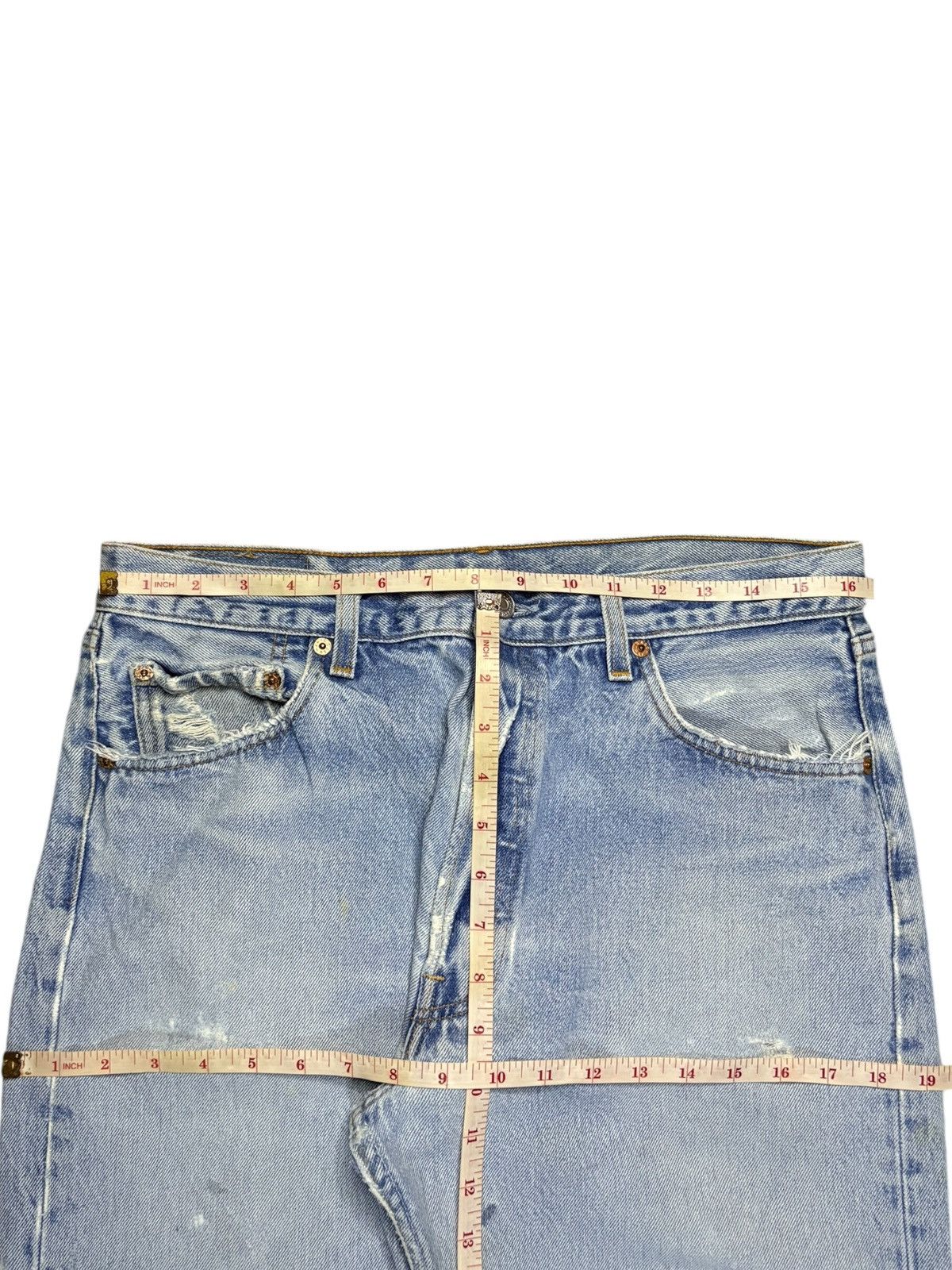 Levi's Vintage 90s Levis 501xx Blue Wash Patched Ripped Baggy Jeans Size US 33 - 11 Thumbnail
