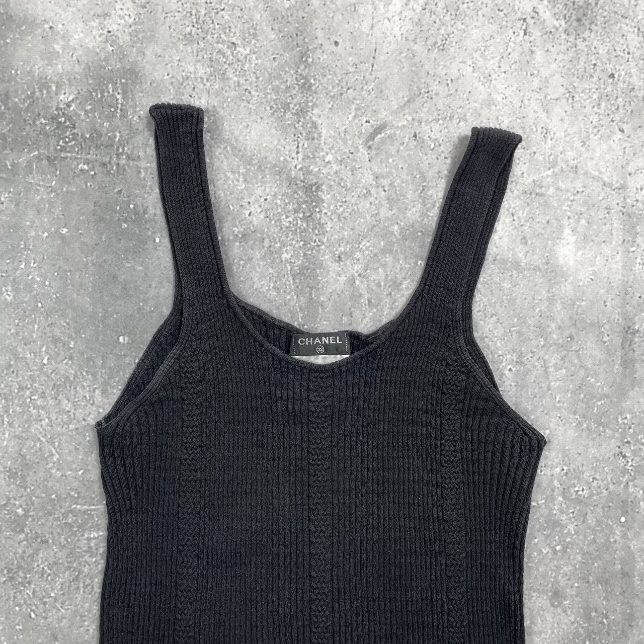 Chanel Vintage Chanel Ribbed Sleeveless Tank Top Logo Women’s Black Size XS / US 0-2 / IT 36-38 - 3 Thumbnail