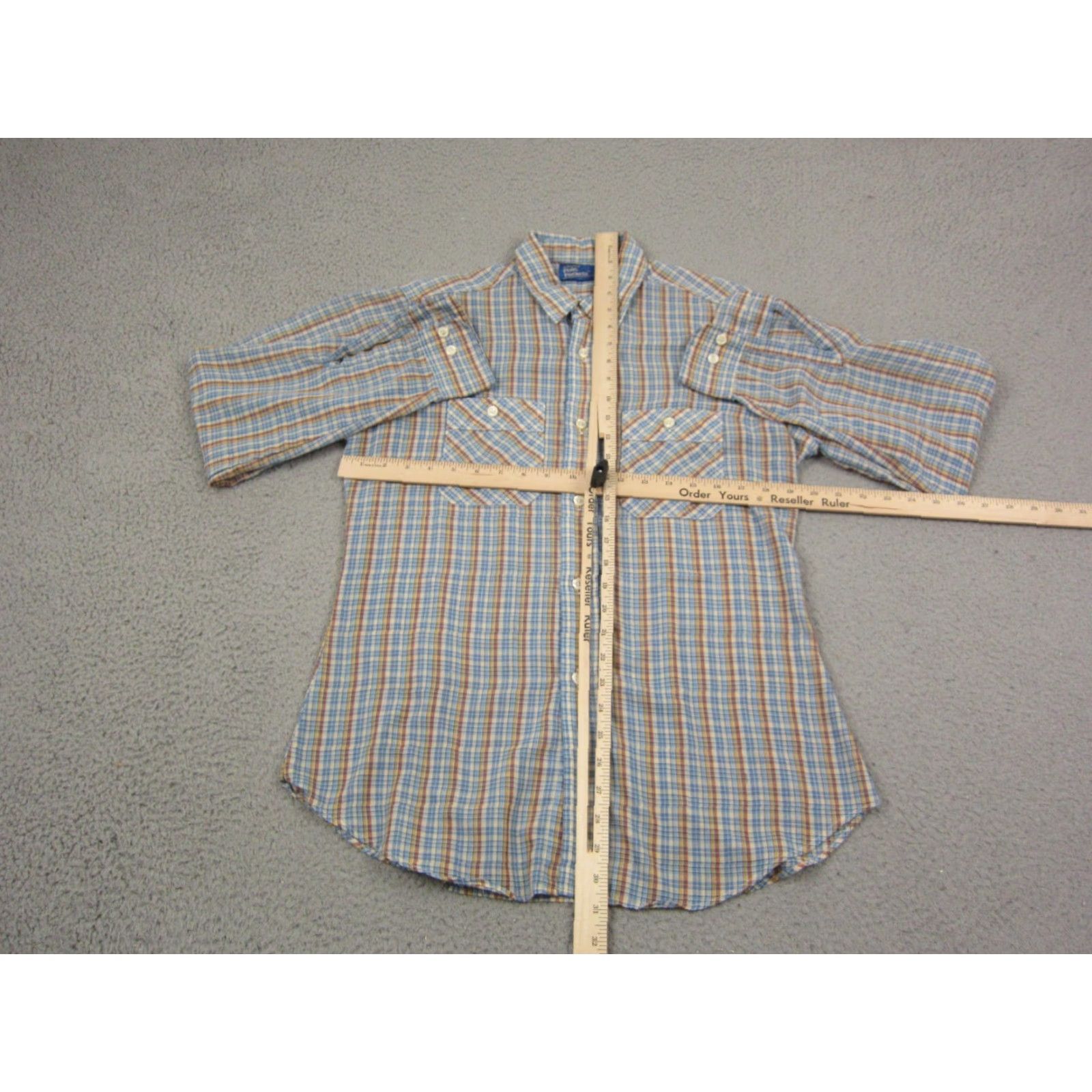 JCPenney VINTAGE JCPenney Shirt Mens Large Blue Check Pocket Button-Up 60s 70s 80s Casual Sleeves Long Size US L / EU 52-54 / 3 - 6 Thumbnail