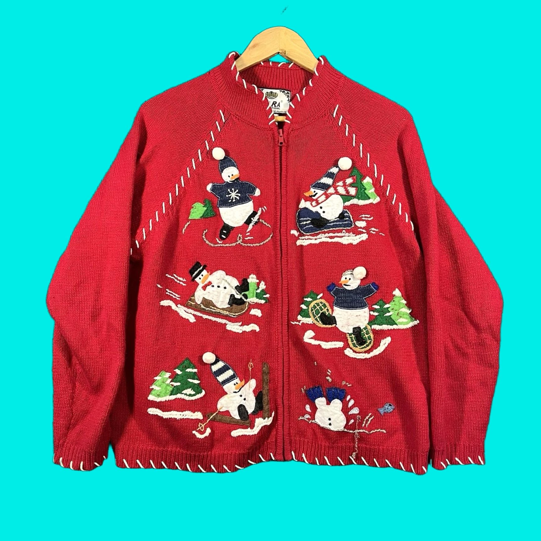 Vintage VINTAGE Tiara International Cardigan Sweater Red L Women Christmas 90s Beaded Embroidered Sequin Graphic Print Knitted Knit Cotton Ramie Other Fiber Size L / US 10 / IT 46 - 1 Thumbnail
