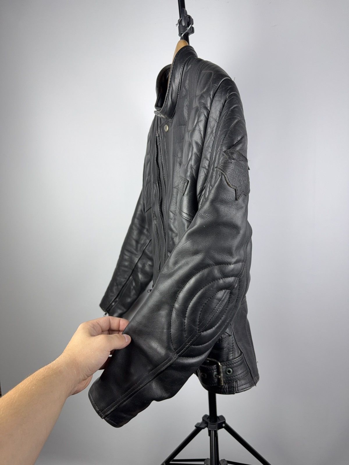 Leather Vntg 00s AKITO Heavy Leather Racing MOTO Bomber Jacket Punk Size US L / EU 52-54 / 3 - 9 Thumbnail