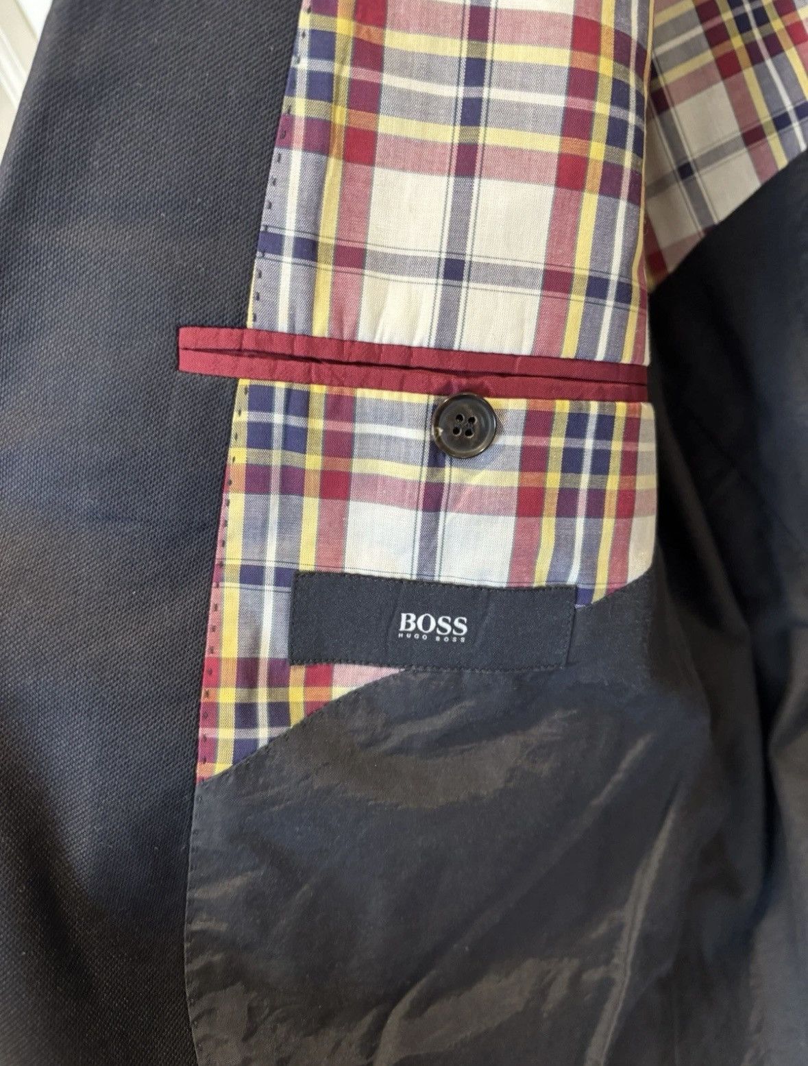 Hugo Boss Hugo Boss Blazer Men's Navy Blue Slim Fit Size 46 Madras Size 46R - 7 Thumbnail