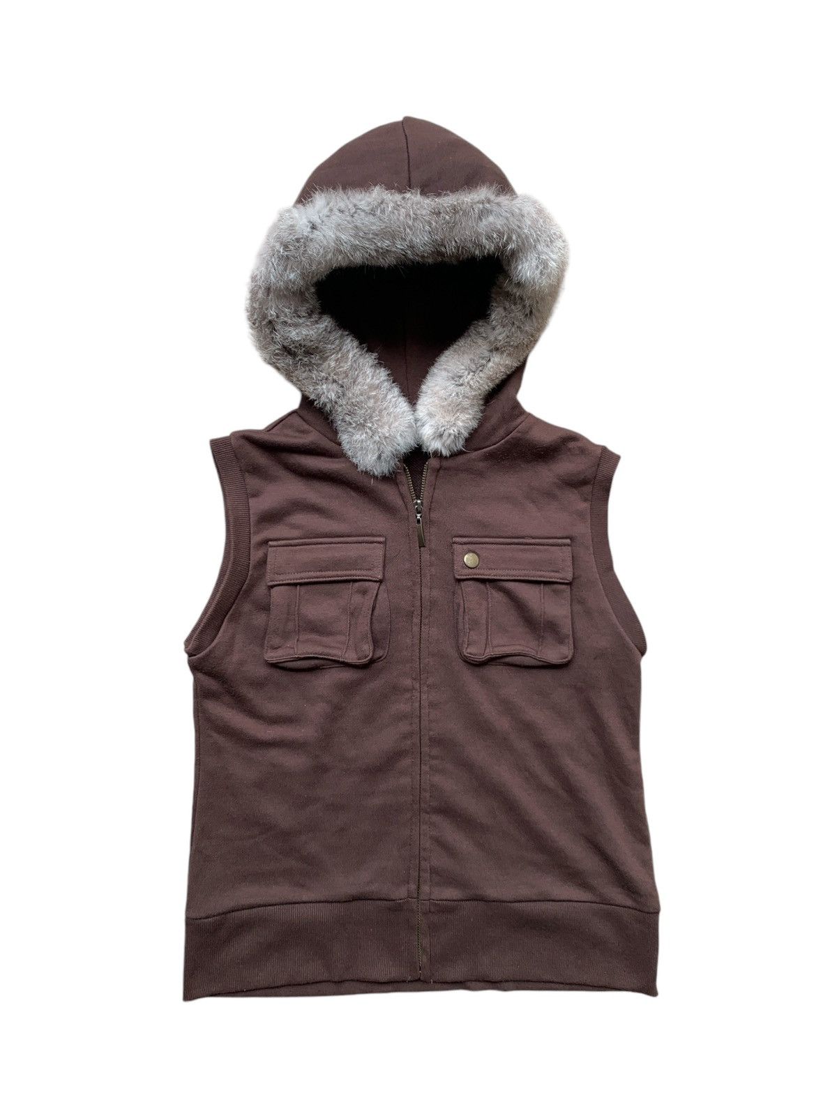 2000s Japanese Archive Raccoon Fur Hoodie Cargo Vest Jacket