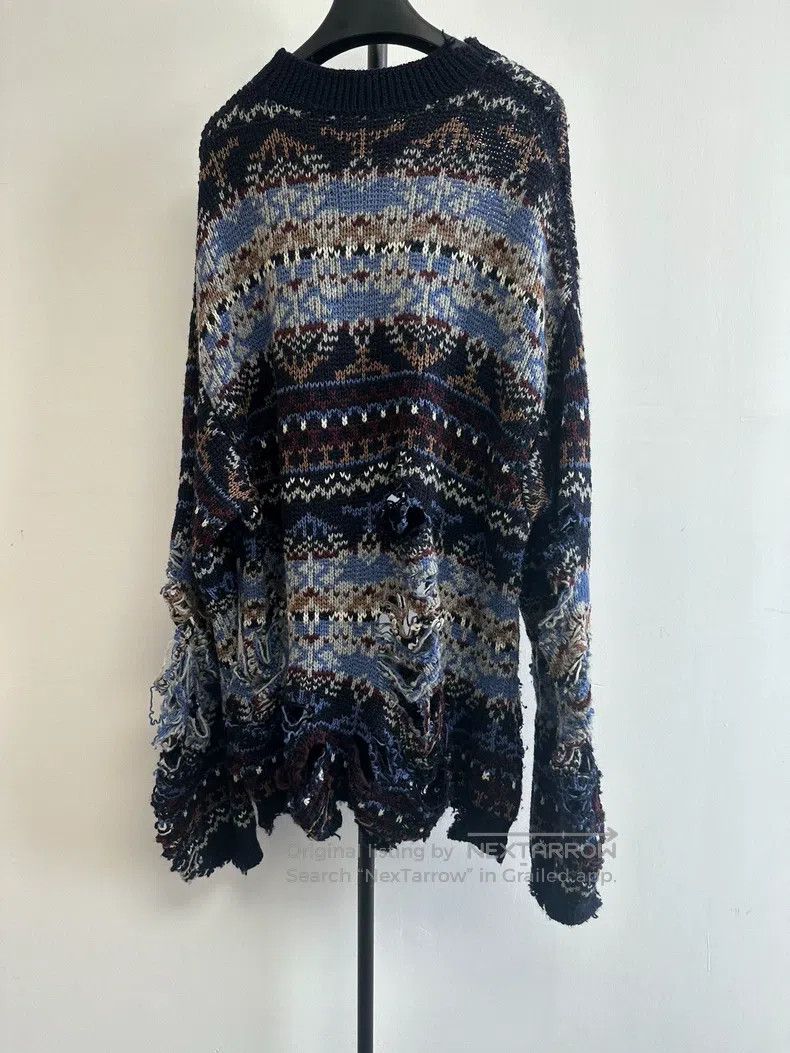 Balenciaga Balenciaga Worn Effect Round Neck Long Sleeve Sweater Blue Size US S / EU 44-46 / 1 - 2 Thumbnail