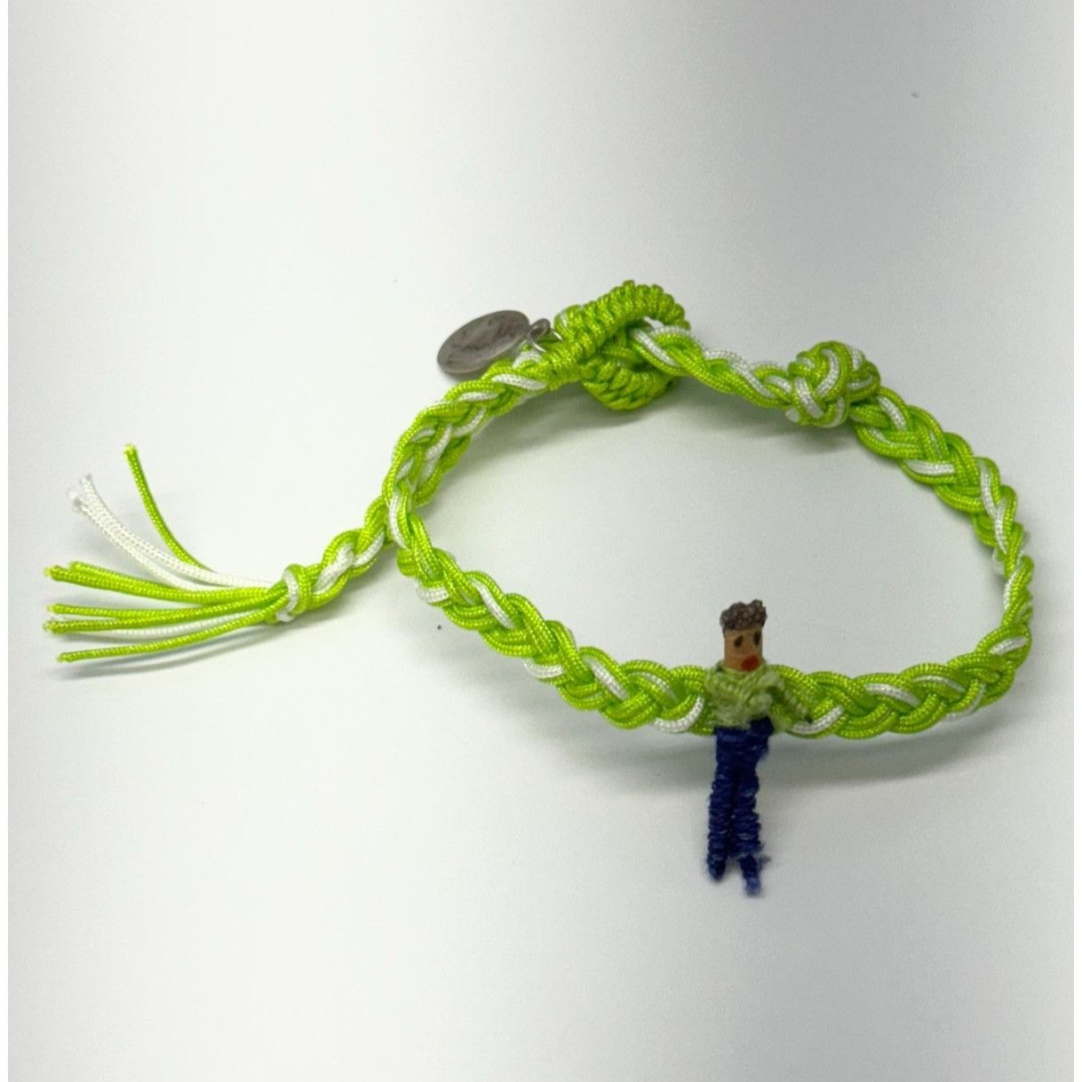 Vintage Vintage woven braided worry doll bracelet green and white Size ONE SIZE - 1 Thumbnail